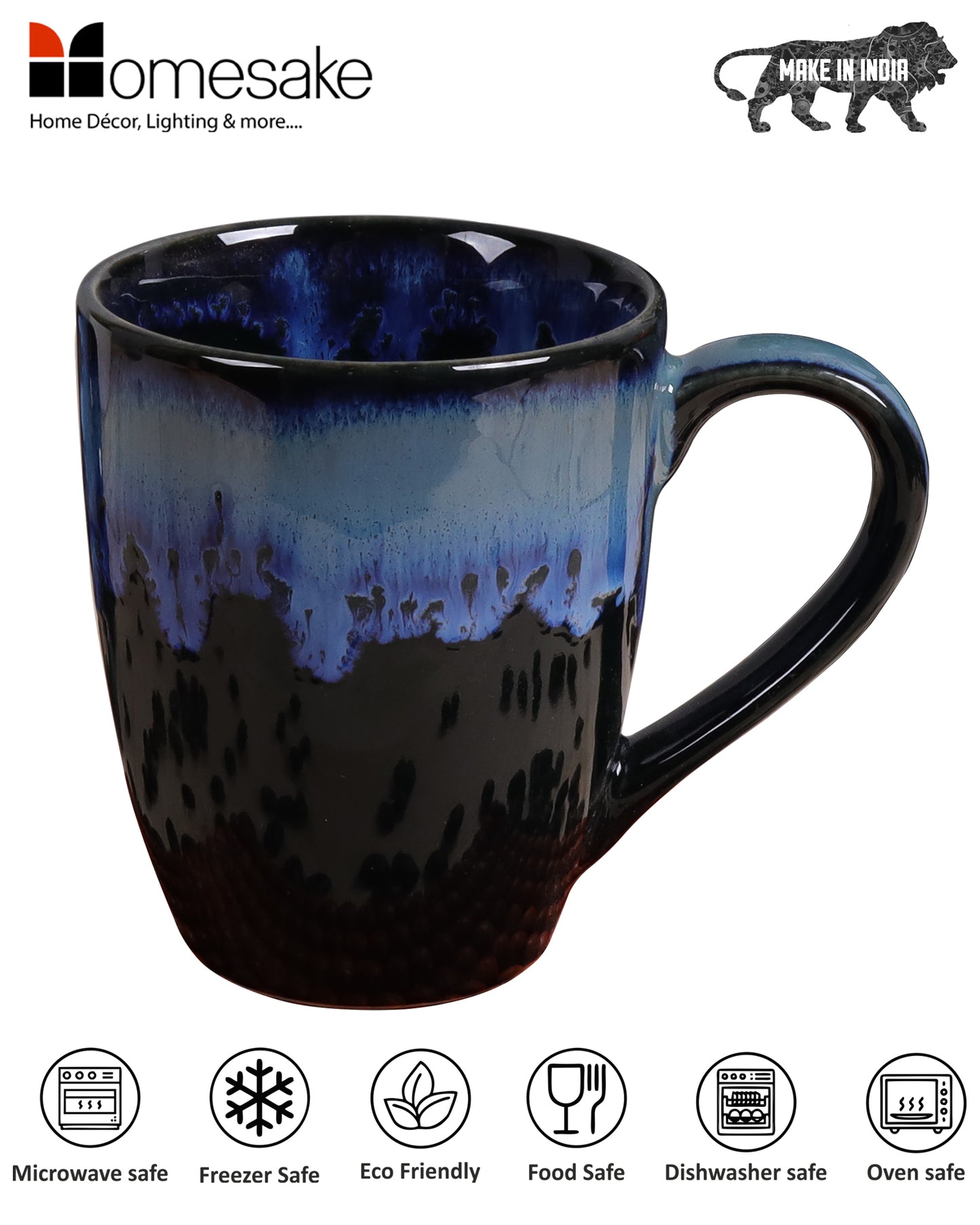 Handmade Irish Coffee Tea & Beer Mugs, Set of Four Altered Glaze latte Cups, tall, Blue Black