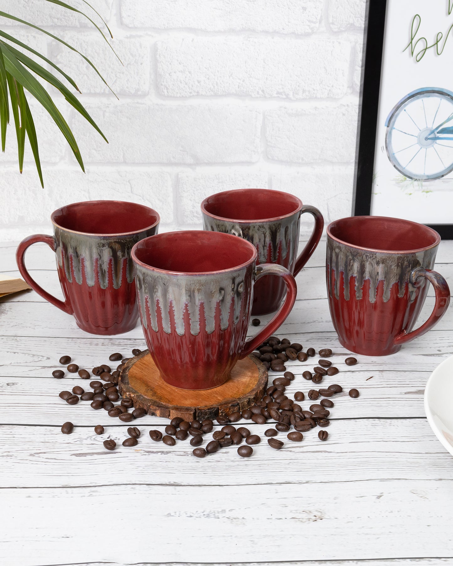 Handmade Irish Coffee Tea & Beer Mugs, Set of Four Altered Glaze latte Cups, Melon
