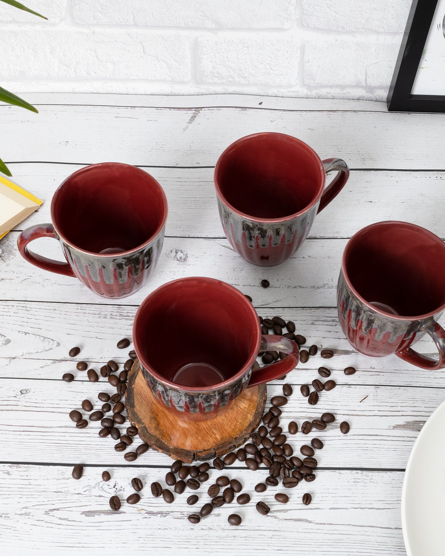 Handmade Irish Coffee Tea & Beer Mugs, Set of Four Altered Glaze latte Cups, Melon