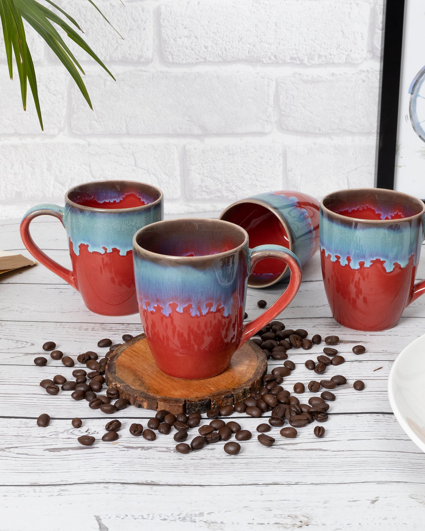 Handmade Irish Coffee Tea & Beer Mugs, Set of Four Altered Glaze latte Cups, Melon