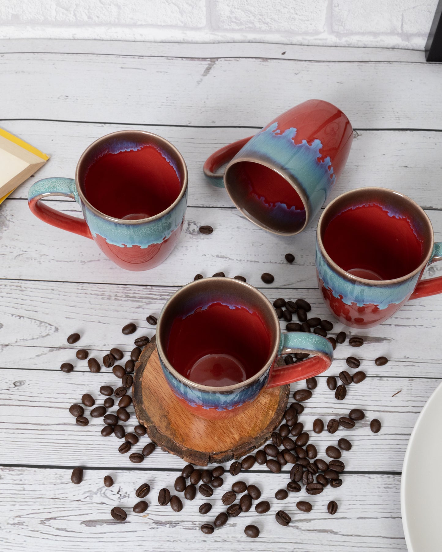 Handmade Irish Coffee Tea & Beer Mugs, Set of Four Altered Glaze latte Cups, Melon