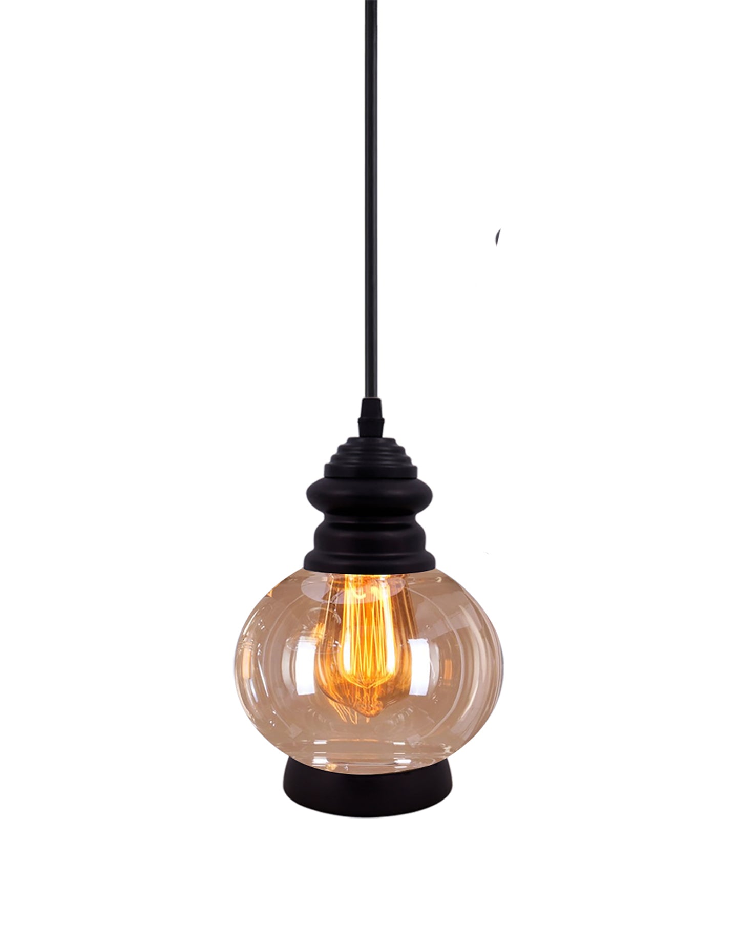 Pendant Light with Amber Glass Jar Shade Matte Adjustable Hanging Lighting Fixture, Industrial Antique Pendant Lamp for Kitchen Island, Dining Room, Foyer, Farmhouse