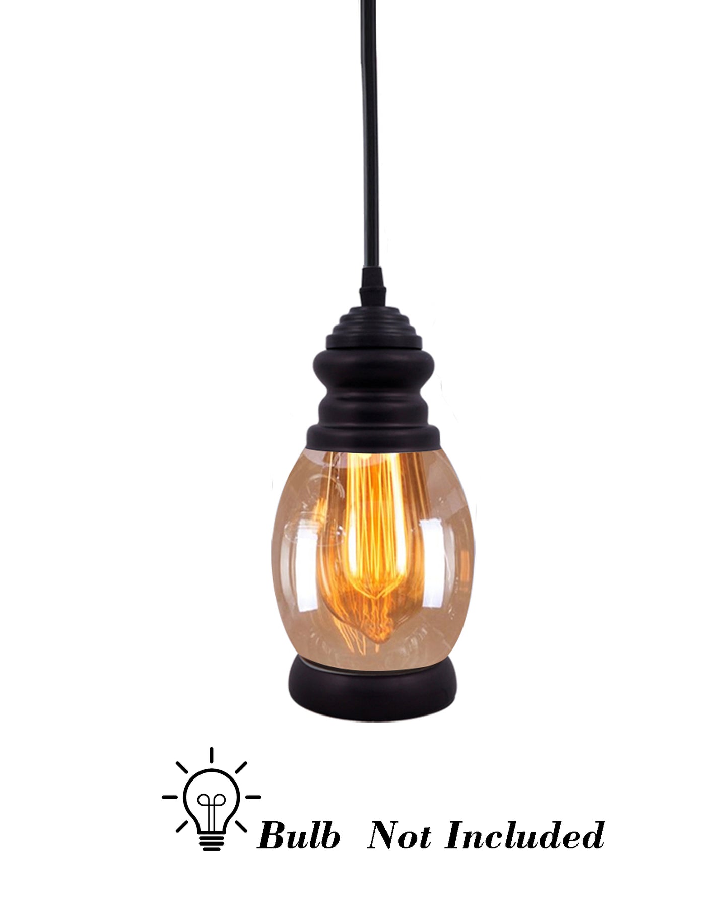 Oval Pendant Light with Amber Glass Jar Shade Matte Adjustable Hanging Lighting Fixture, Industrial Antique Pendant Lamp for Kitchen Island, Dining Room, Foyer, Farmhouse