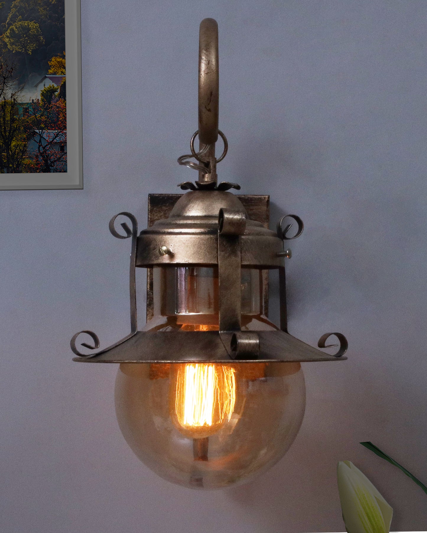 Rustic Wall Light Fixtures, Oil Rubbed Bronze Finish Indoor Vintage Wall Sconce Industrial Lamp Fixture Glass Shade Farmhouse Metal Sconces for Bedroom Living Room Cafe, Wall Globe Lantern