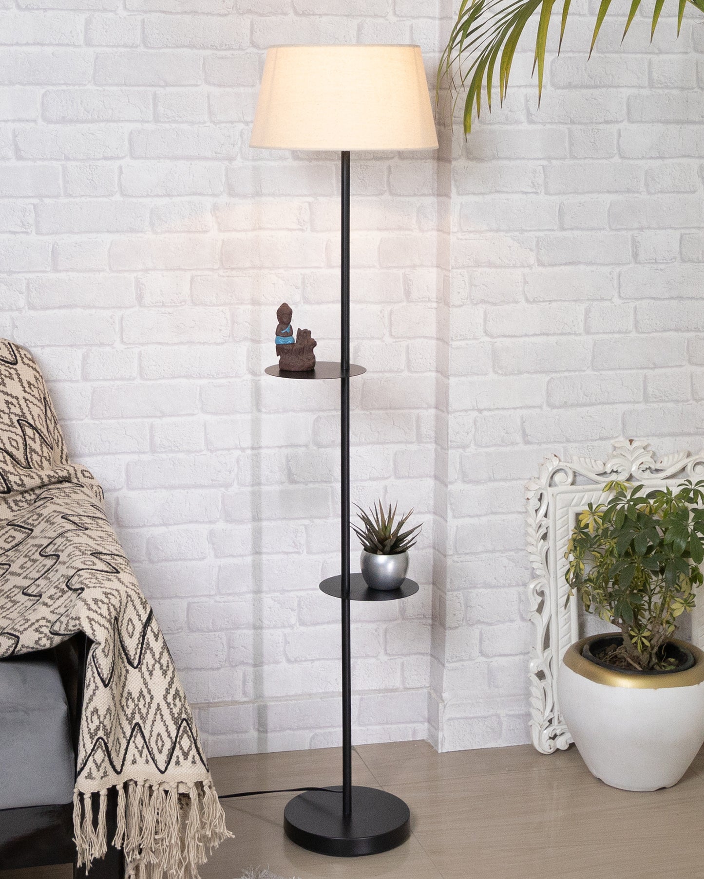 Contemporary Duo Shelf Metal Floor Lamp, Bedside Living room Office Home Decor Lamp, Black