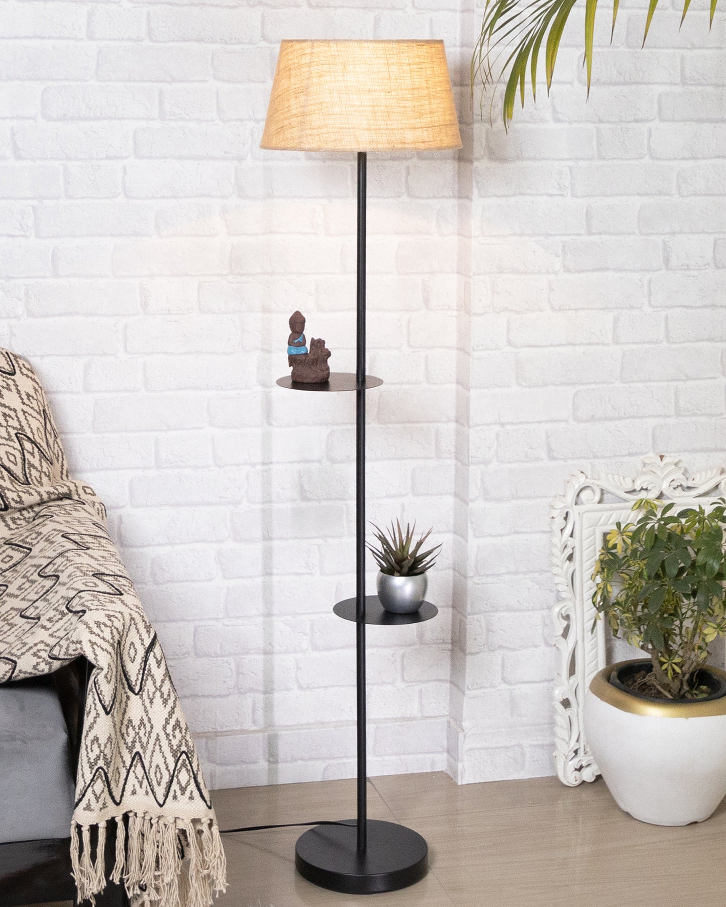 Contemporary Duo Shelf Metal Floor Lamp, Bedside Living room Office Home Decor Lamp, Black