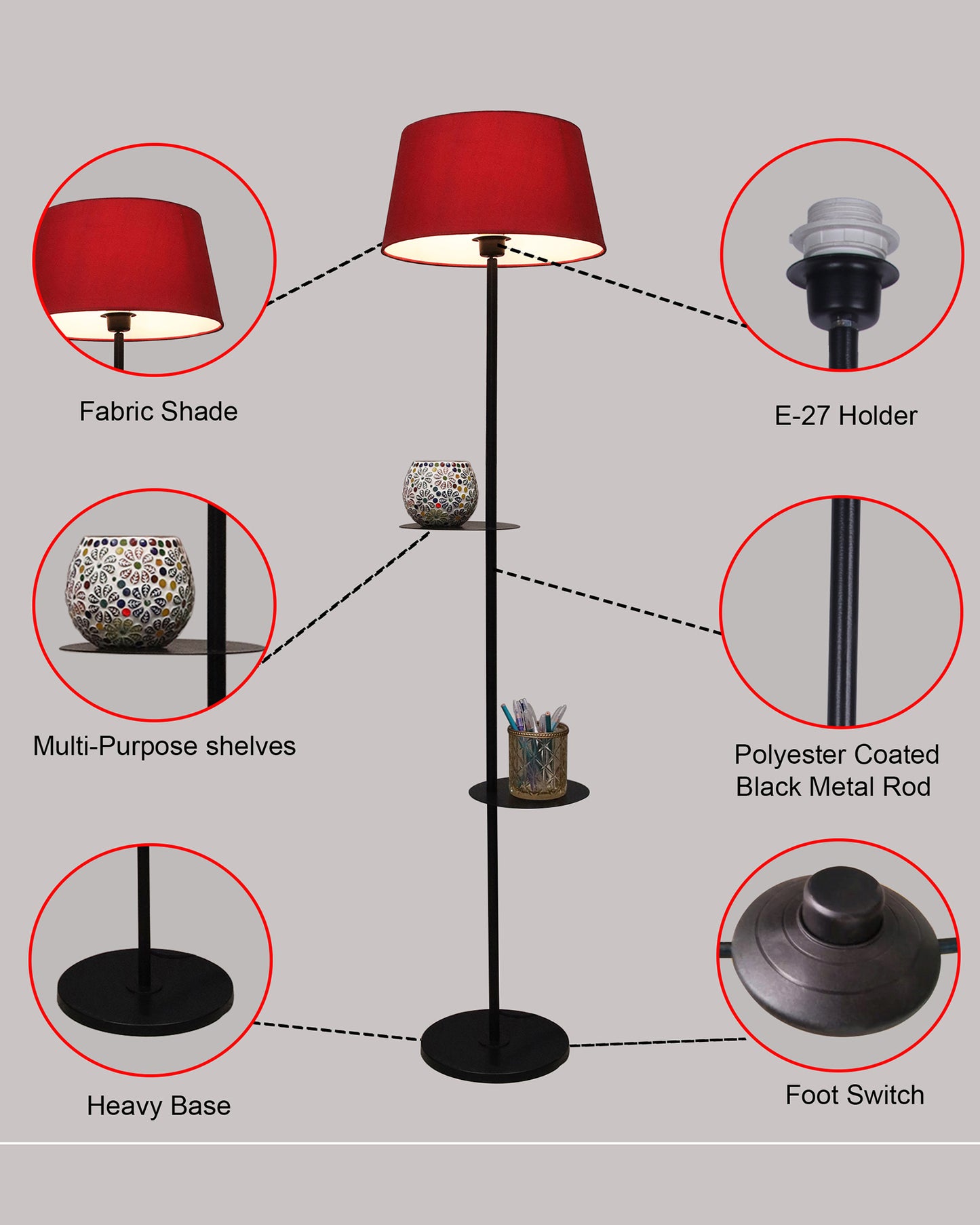 Contemporary Duo Shelf Metal Floor Lamp, Bedside Living room Office Home Decor Lamp, Black