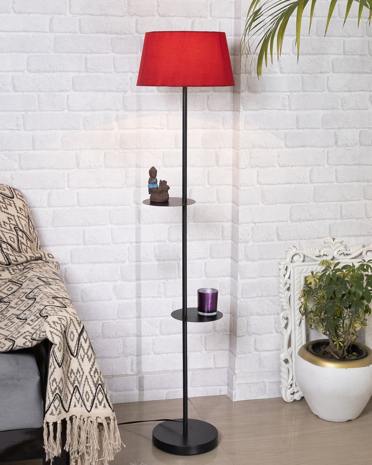 Contemporary Duo Shelf Metal Floor Lamp, Bedside Living room Office Home Decor Lamp, Black