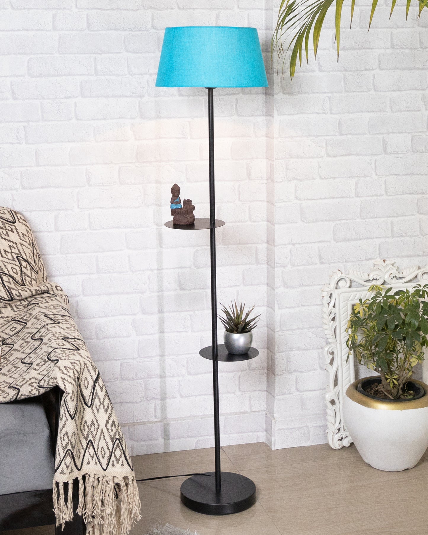 Contemporary Duo Shelf Metal Floor Lamp, Bedside Living room Office Home Decor Lamp, Black