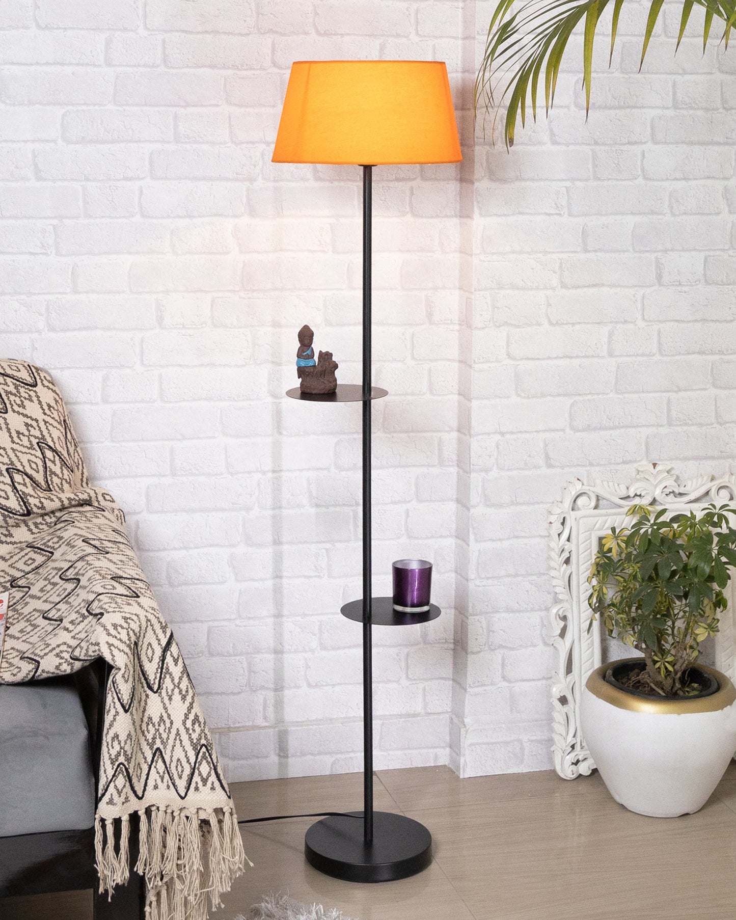 Contemporary Duo Shelf Metal Floor Lamp, Bedside Living room Office Home Decor Lamp, Black