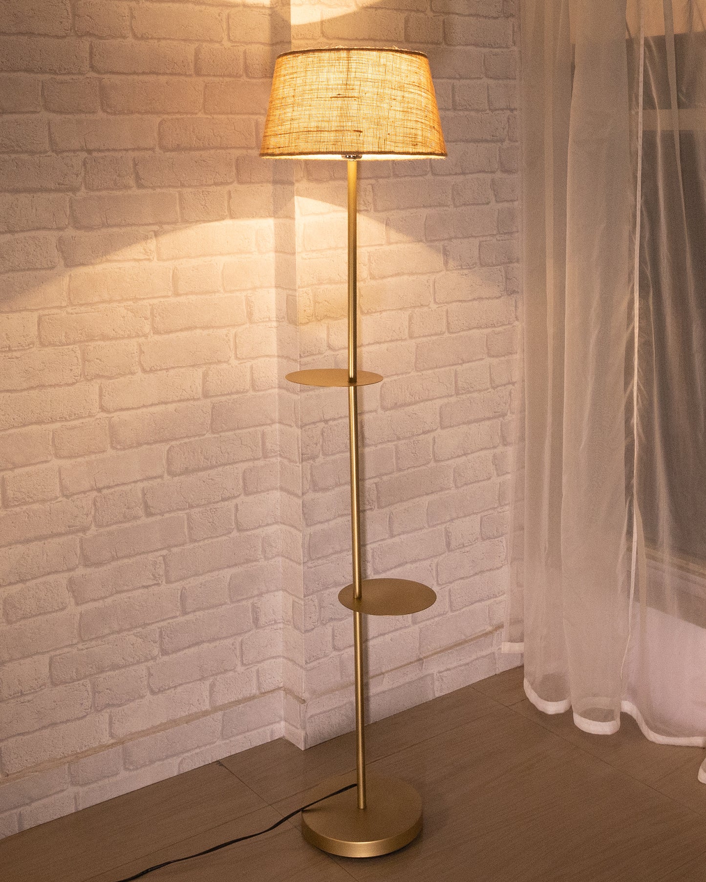 Contemporary Duo Shelf Metal Floor Lamp, Bedside Living room Office Home Decor Lamp, Golden