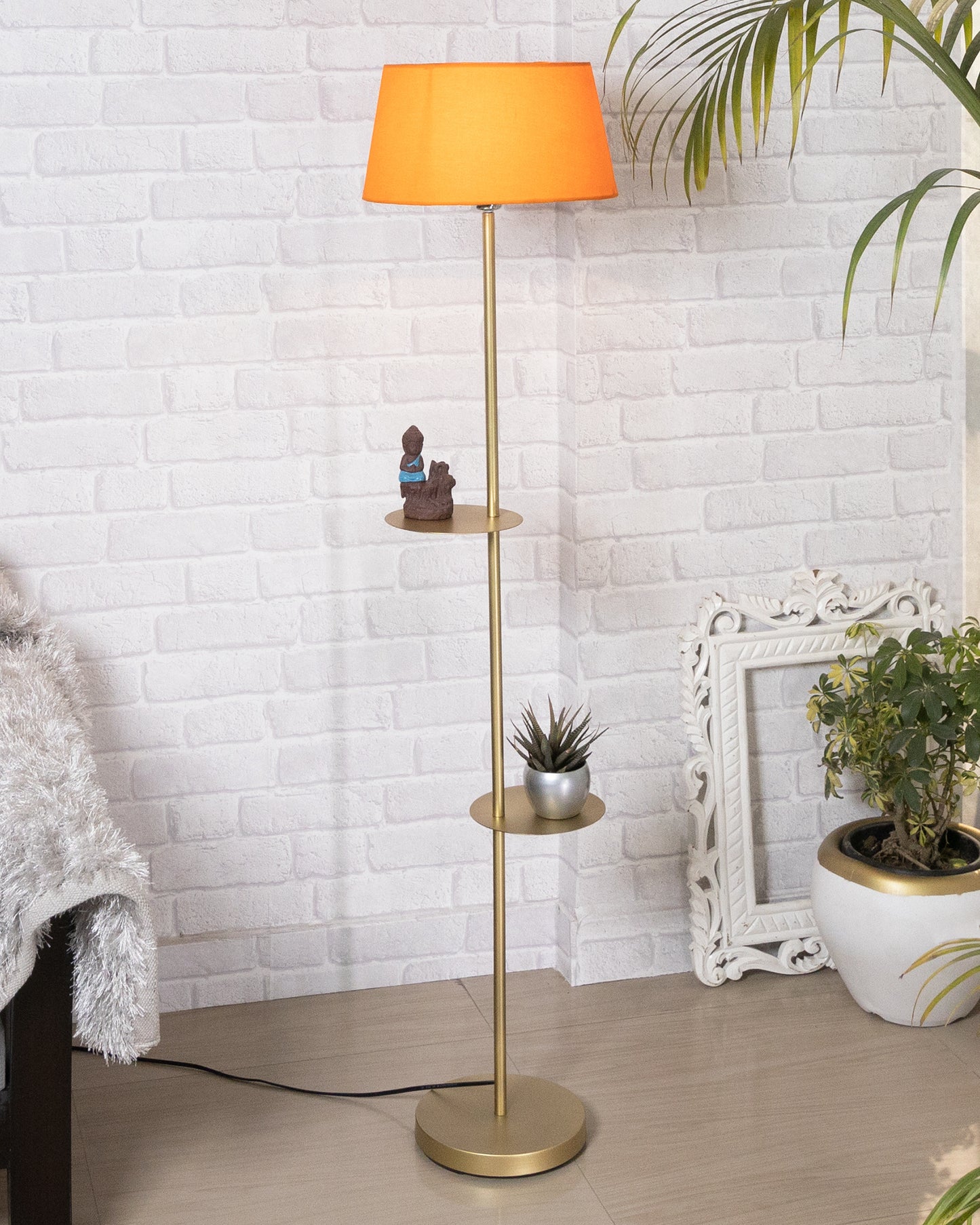 Contemporary Duo Shelf Metal Floor Lamp, Bedside Living room Office Home Decor Lamp, Golden