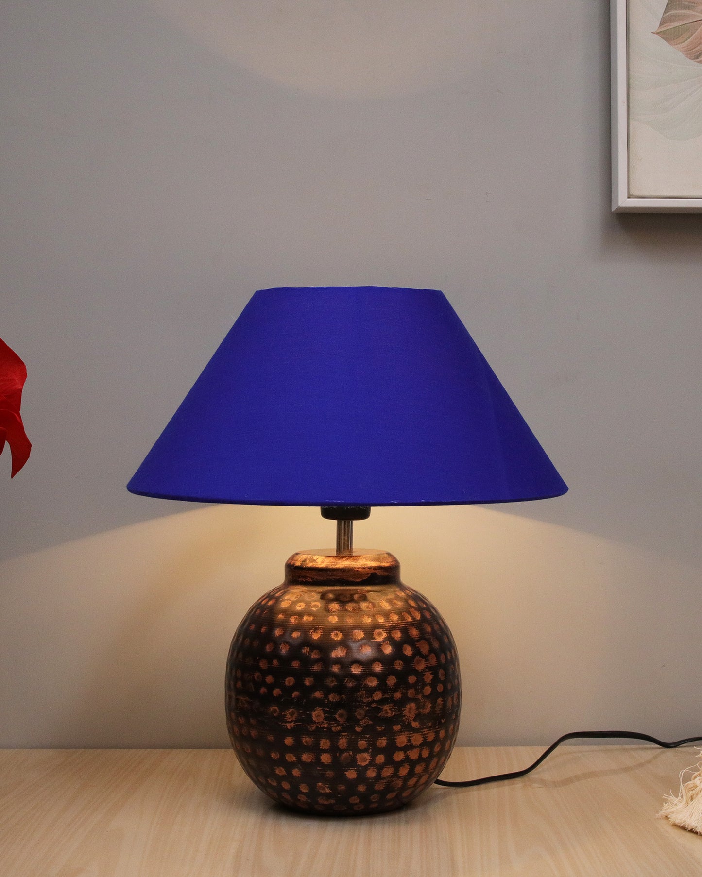 Ginger Jar,Antique Table Lamp Hammered Oil-Rubbed Bronze Metal Linen Shade for Living Room Family Bedroom