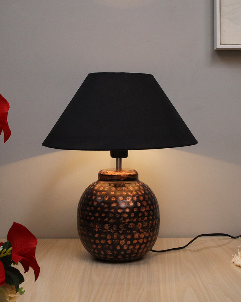 Ginger Jar,Antique Table Lamp Hammered Oil-Rubbed Bronze Metal Linen Shade for Living Room Family Bedroom