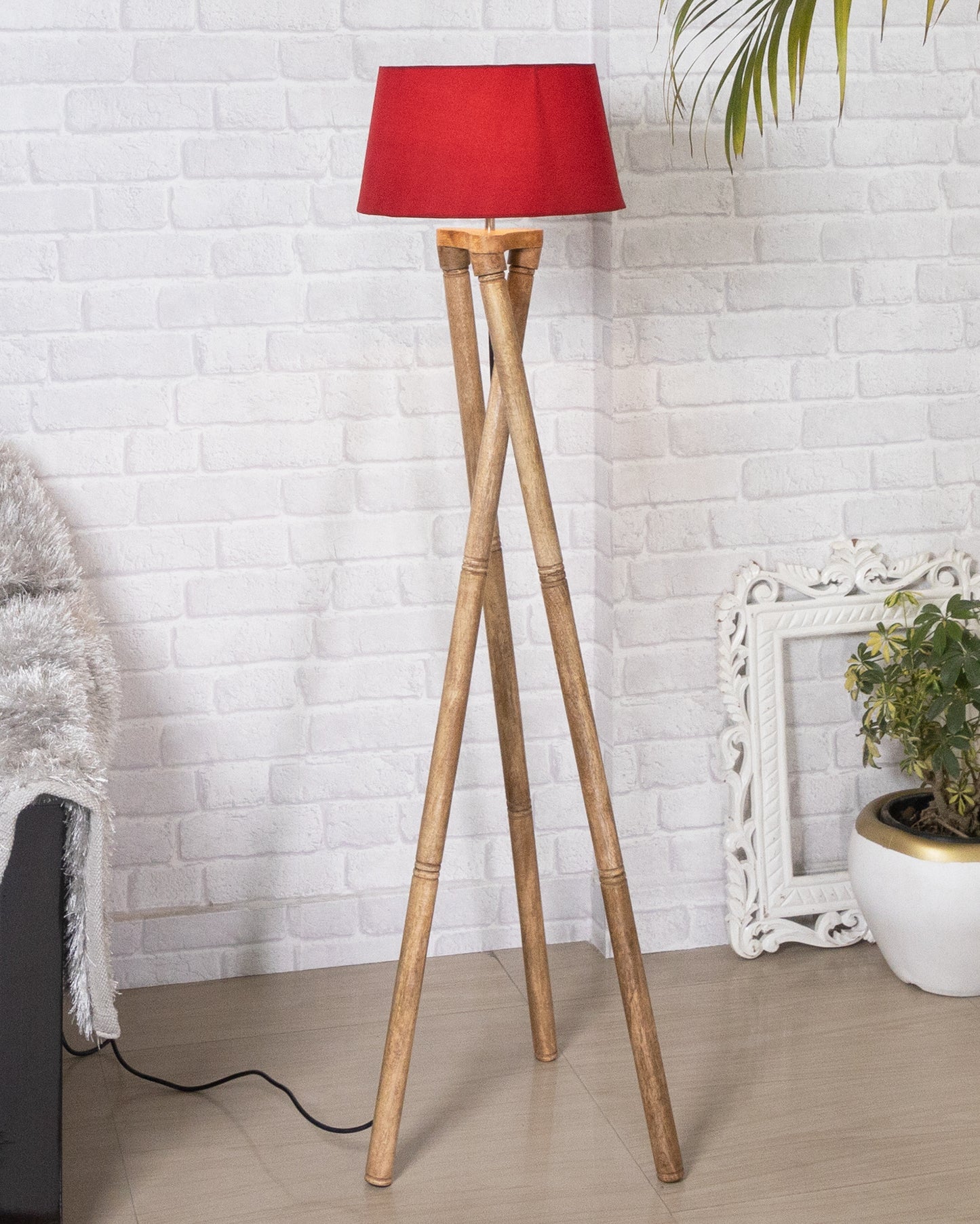 Cross-leg Wood Tripod Floor Lamp, Mid Century Standing Lamp, E27 Lamp Base, With Shade Modern Design Floor Reading Lamp for Living Room Bedroom, Study Room and Office