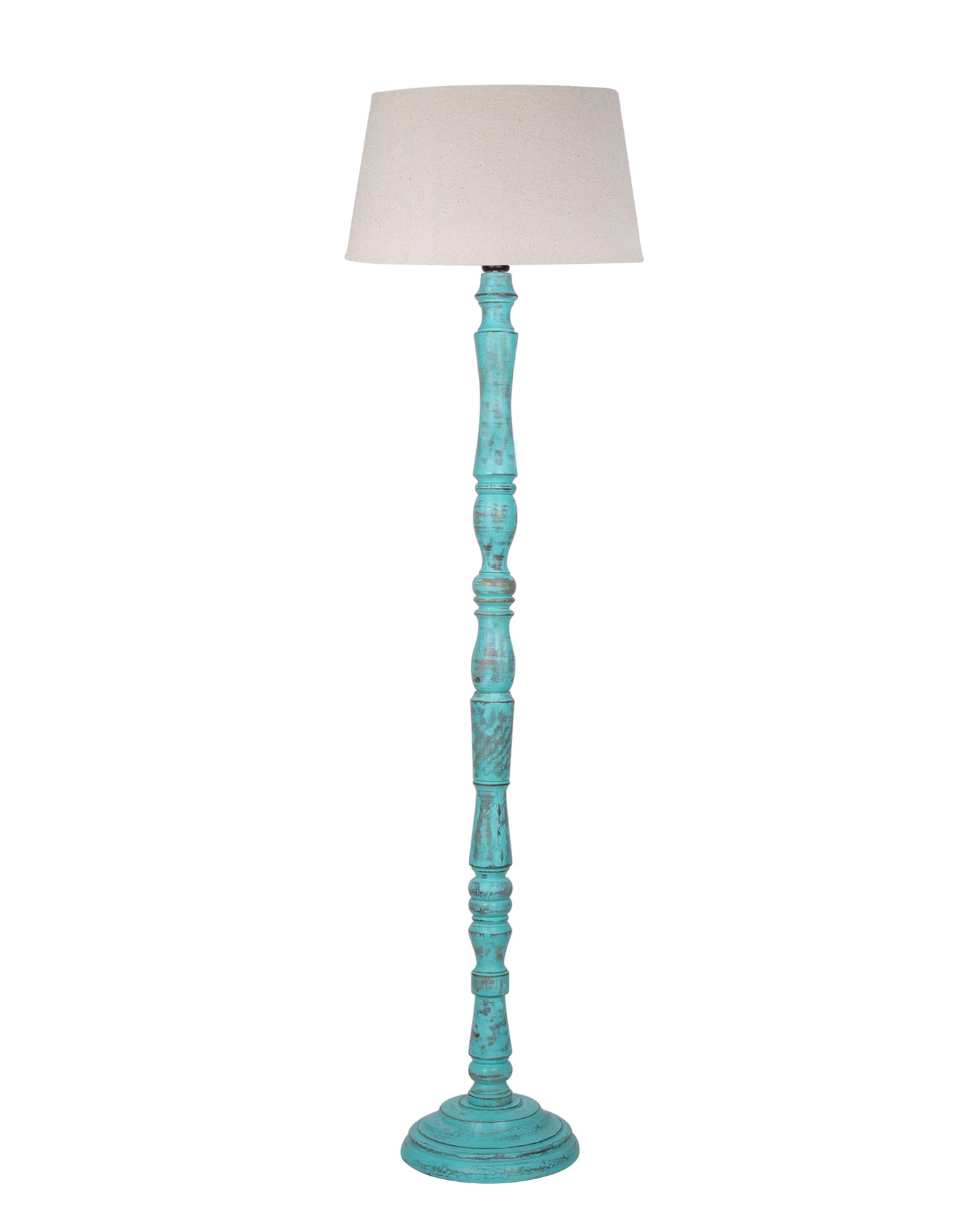 Wood Antique Candlestick Fabric Drum Shade Decor for Living Room Reading House Bedroom Home, Green Glendora