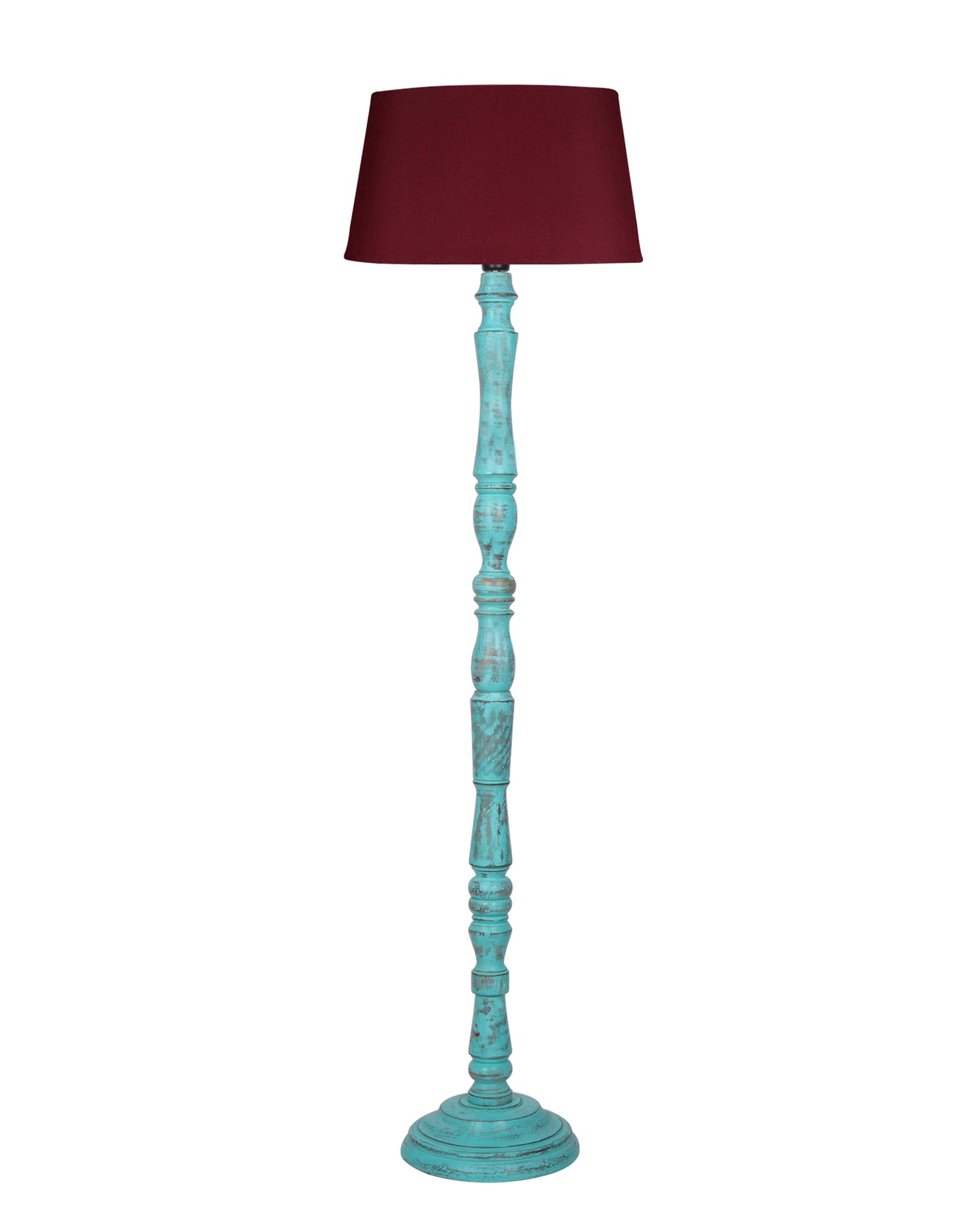 Green Glendora Wood Antique Candlestick Fabric Drum Shade Decor for Living Room Reading House Bedroom Home, Green Glendora, Red