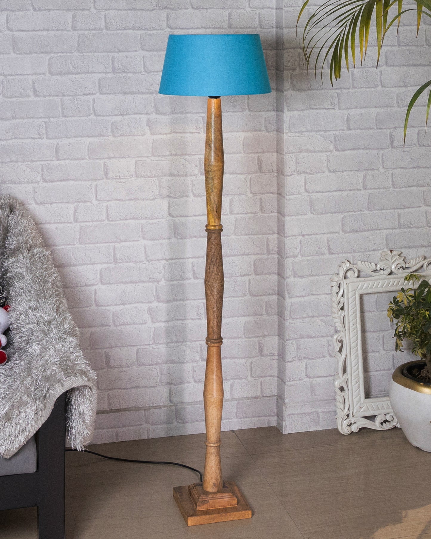 Wood Antique Candlestick Fabric Drum Shade Decor for Living Room Reading House Bedroom Home, Natural Diamond