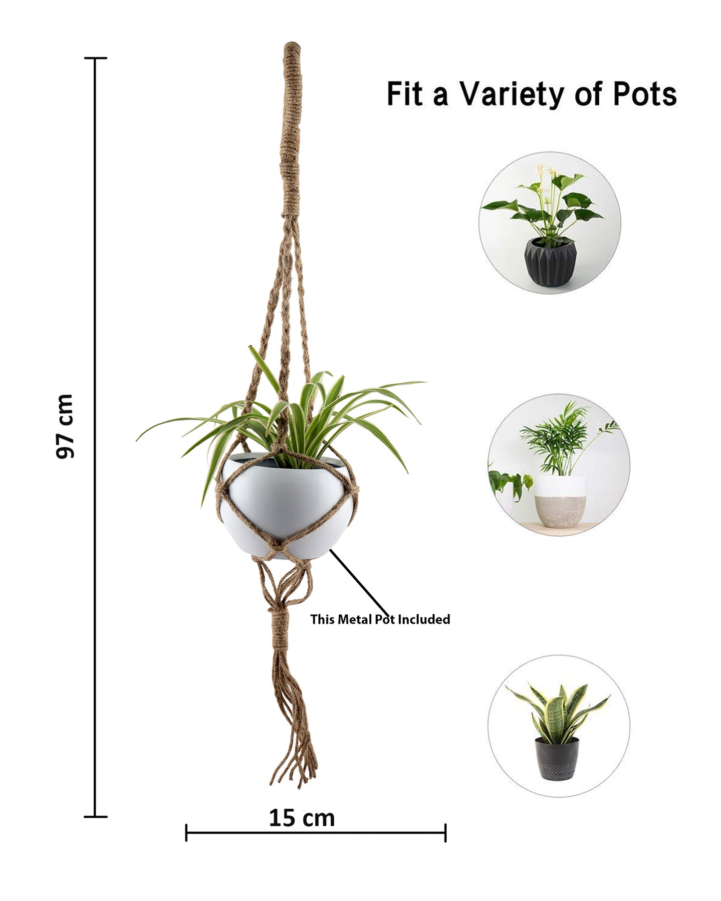 Hanging Macrame Planter Medium Jute with Pot Pack of 1