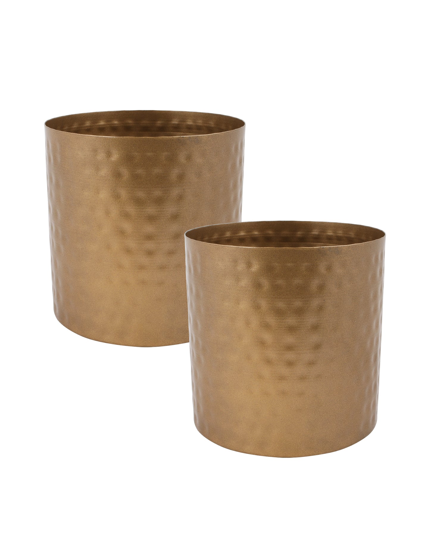 6 Inch Plant Pot, Hammered Style Gold Tone Metal Succulent Planter Pot Set of 2