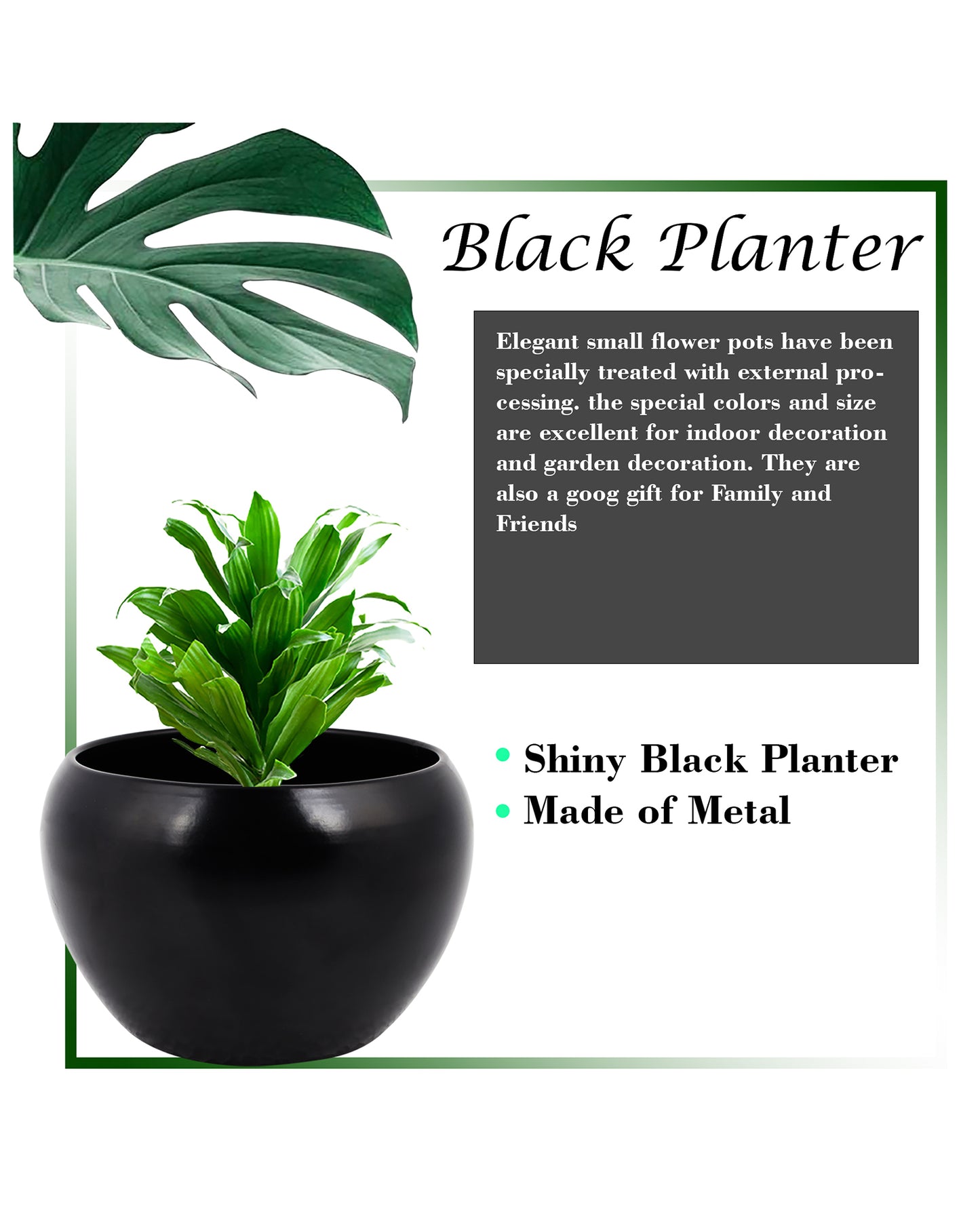 Black Metal Flower Pot Succulent Plant Pot Indoor and Outdoor Set of 2