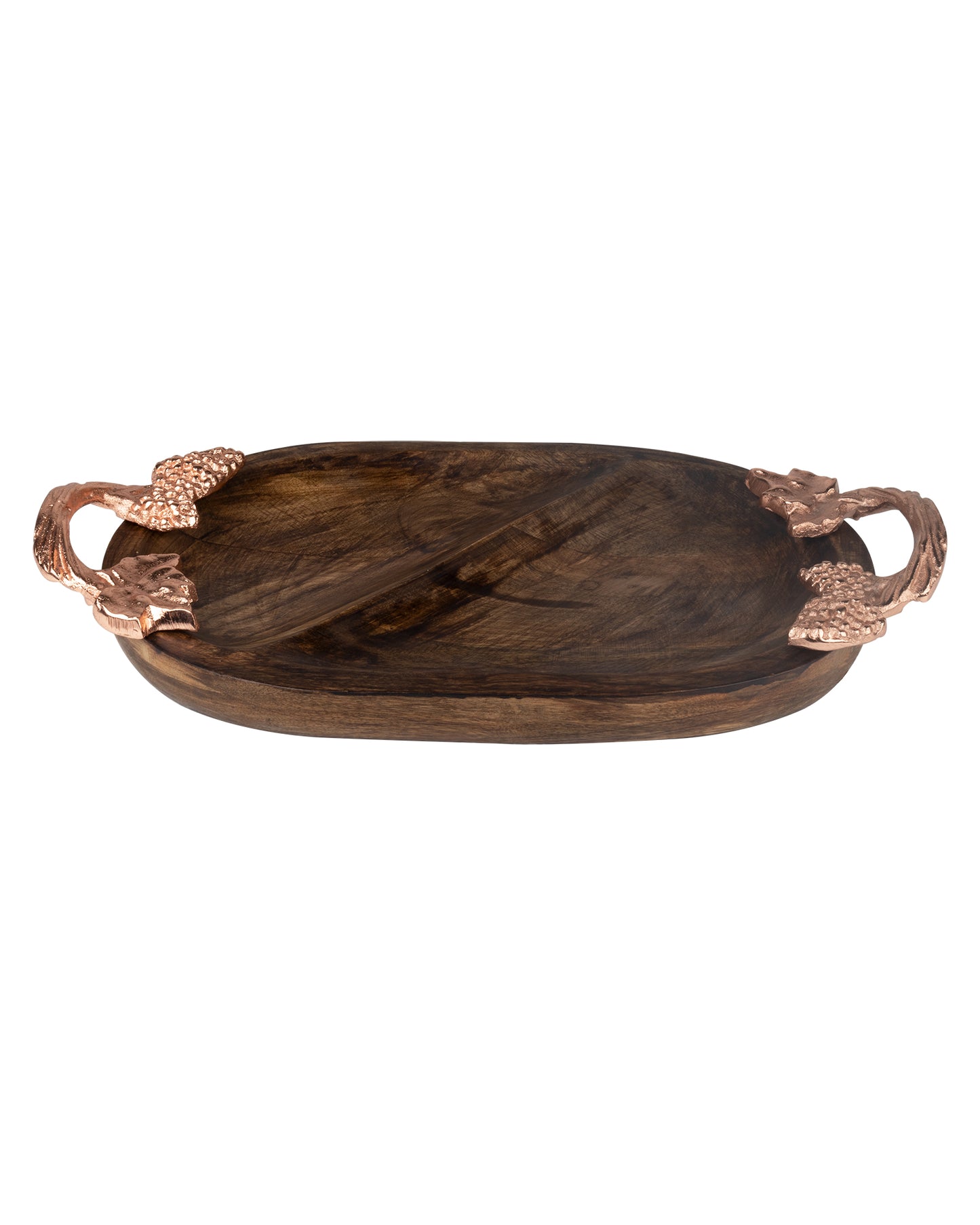 Walnut Wooden Oval compartment tray with leaf handle, serving tray, snacks and fruits
