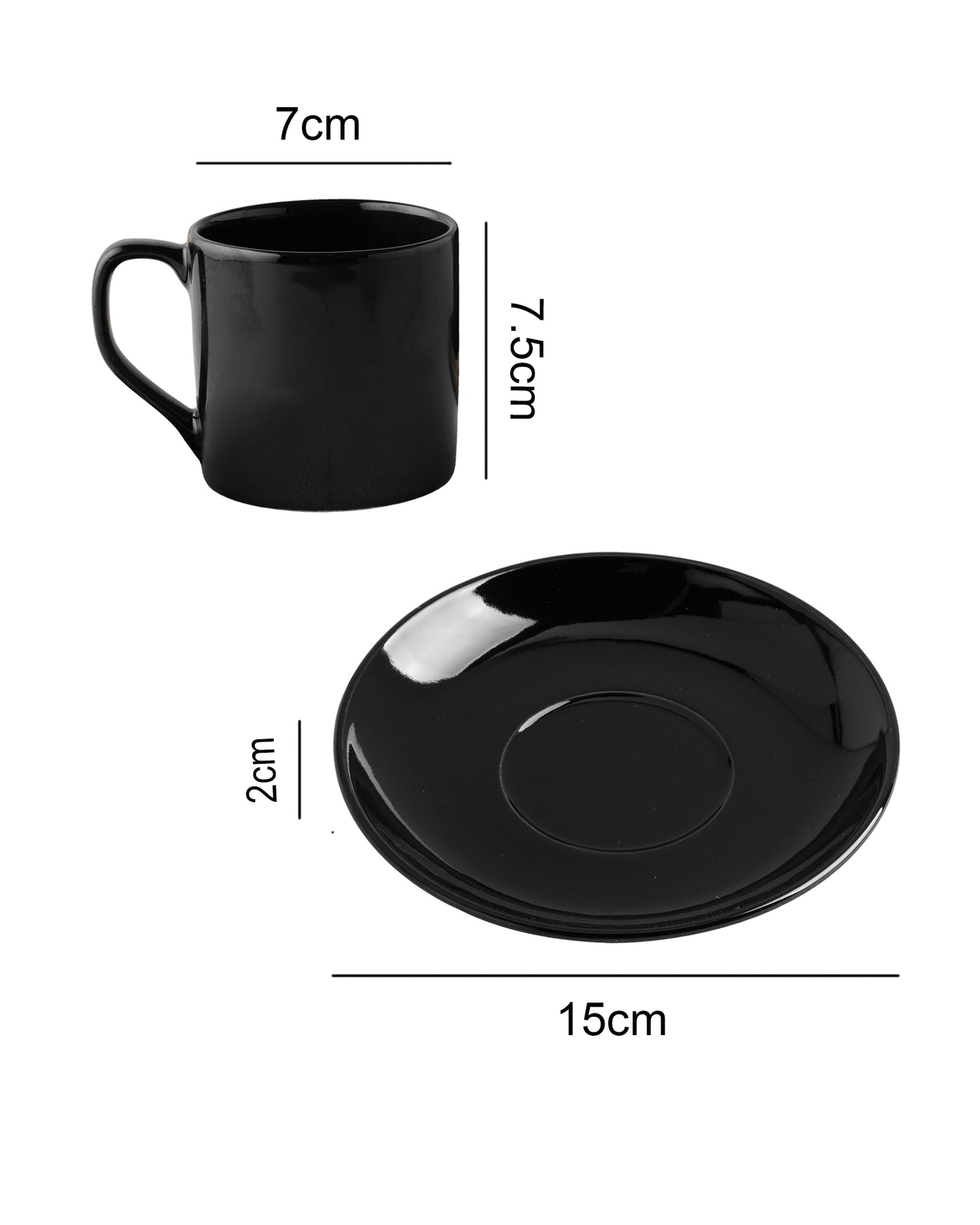 Urban Black Cup Plate Tea Coffee , 250 ml, set of 2
