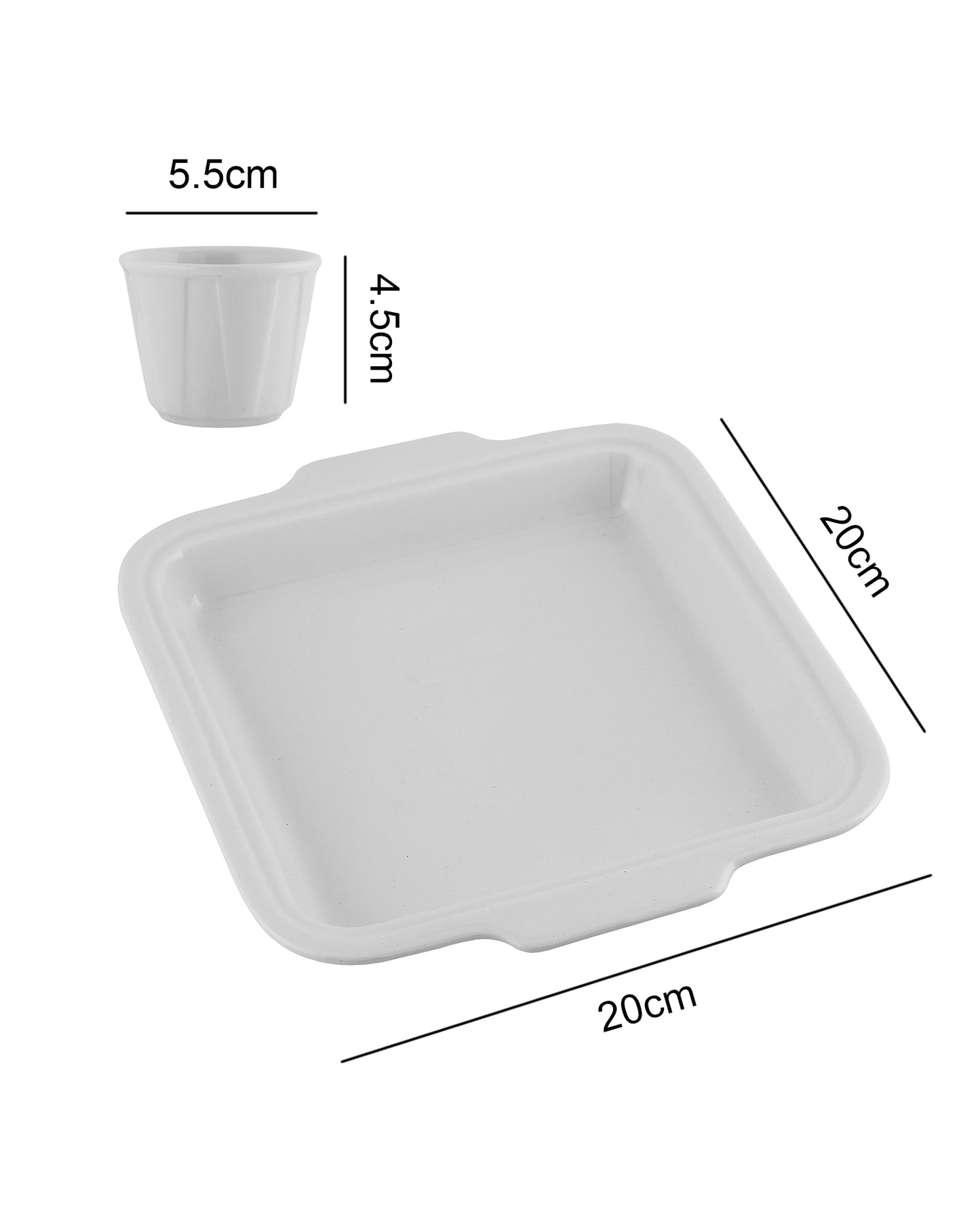 Fine Porcelain Burger Plate with Dip Bowl, White, Snacks Pasta Tray