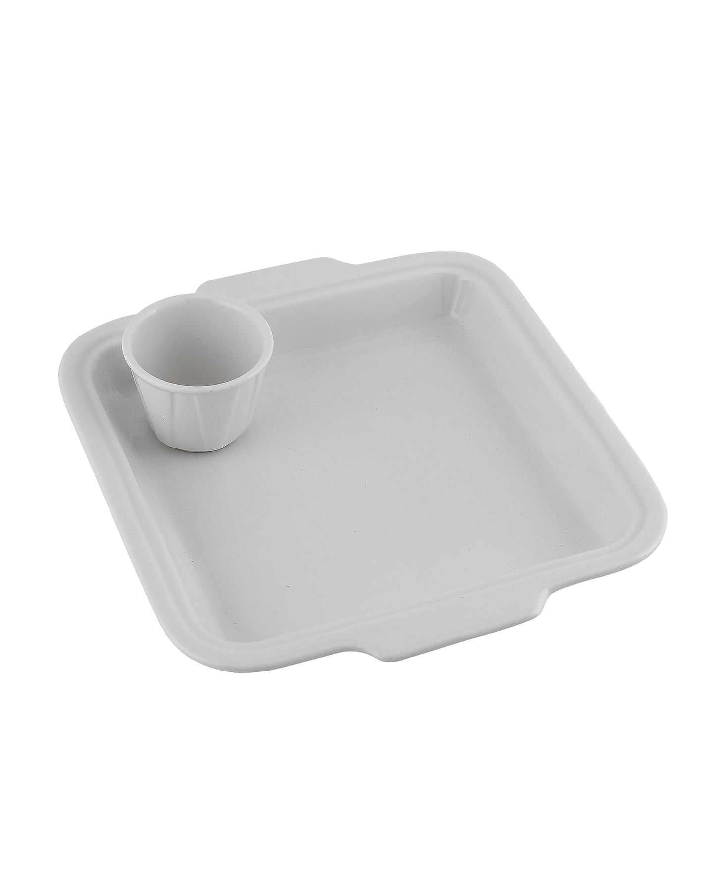 Fine Porcelain Burger Plate with Dip Bowl, White, Snacks Pasta Tray