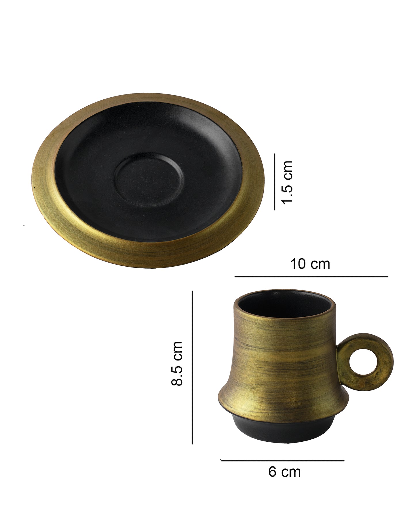 Kama Porcelain Golden Black Saucer Mug, set of 2