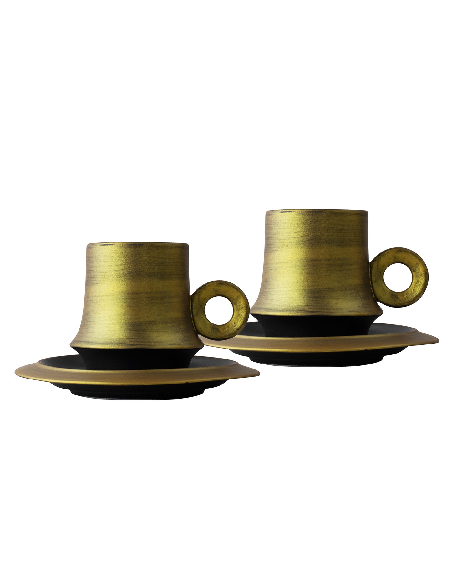 Kama Porcelain Golden Black Saucer Mug, set of 2