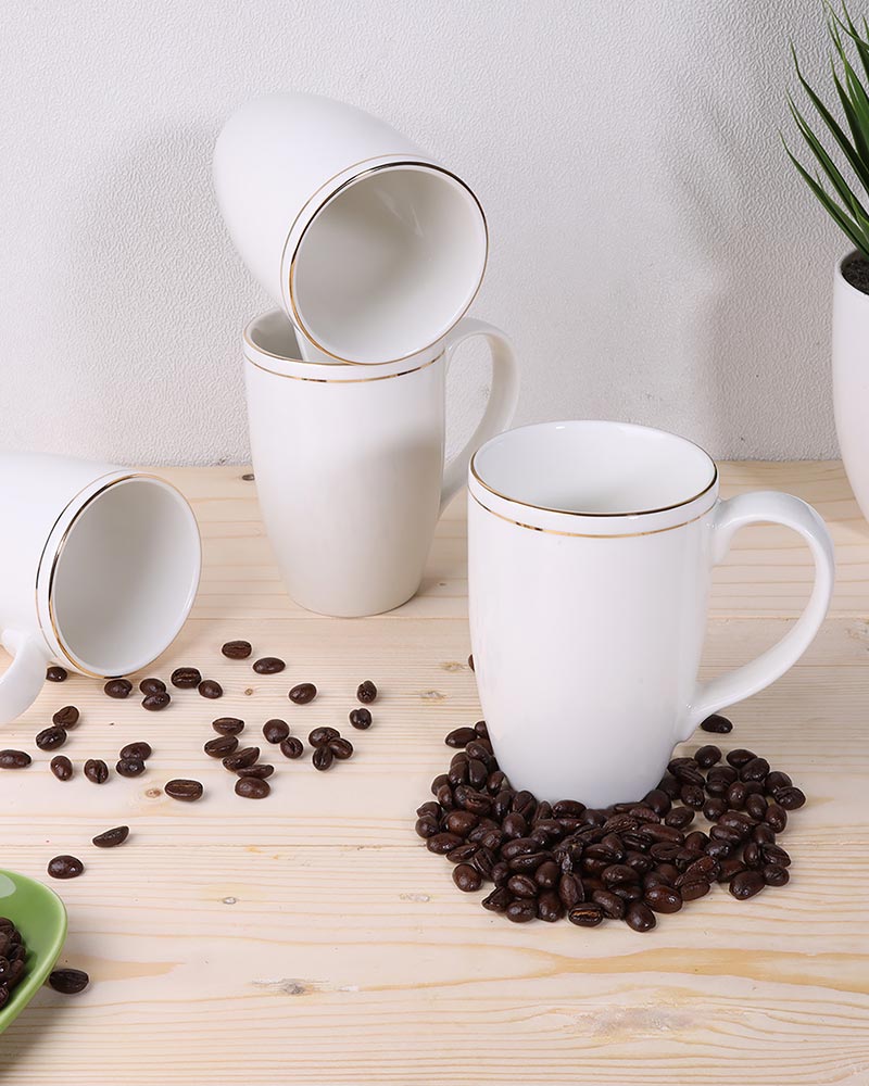 Luxury Morning Tea, Coffee, Milk Mug, 300 ml, White Gold Porcelain