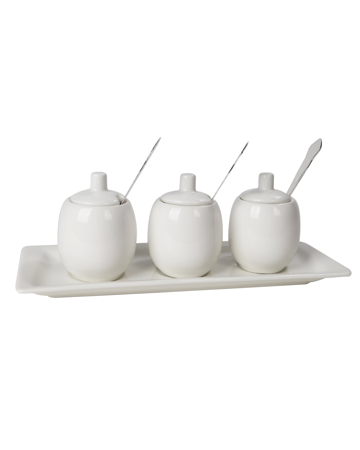Porcelain Sugar Bowls Set Salt Containers Condiment Jar Porcelain Spice Pickle Pots Pepper Boxes with Lids, Metal Spoon
