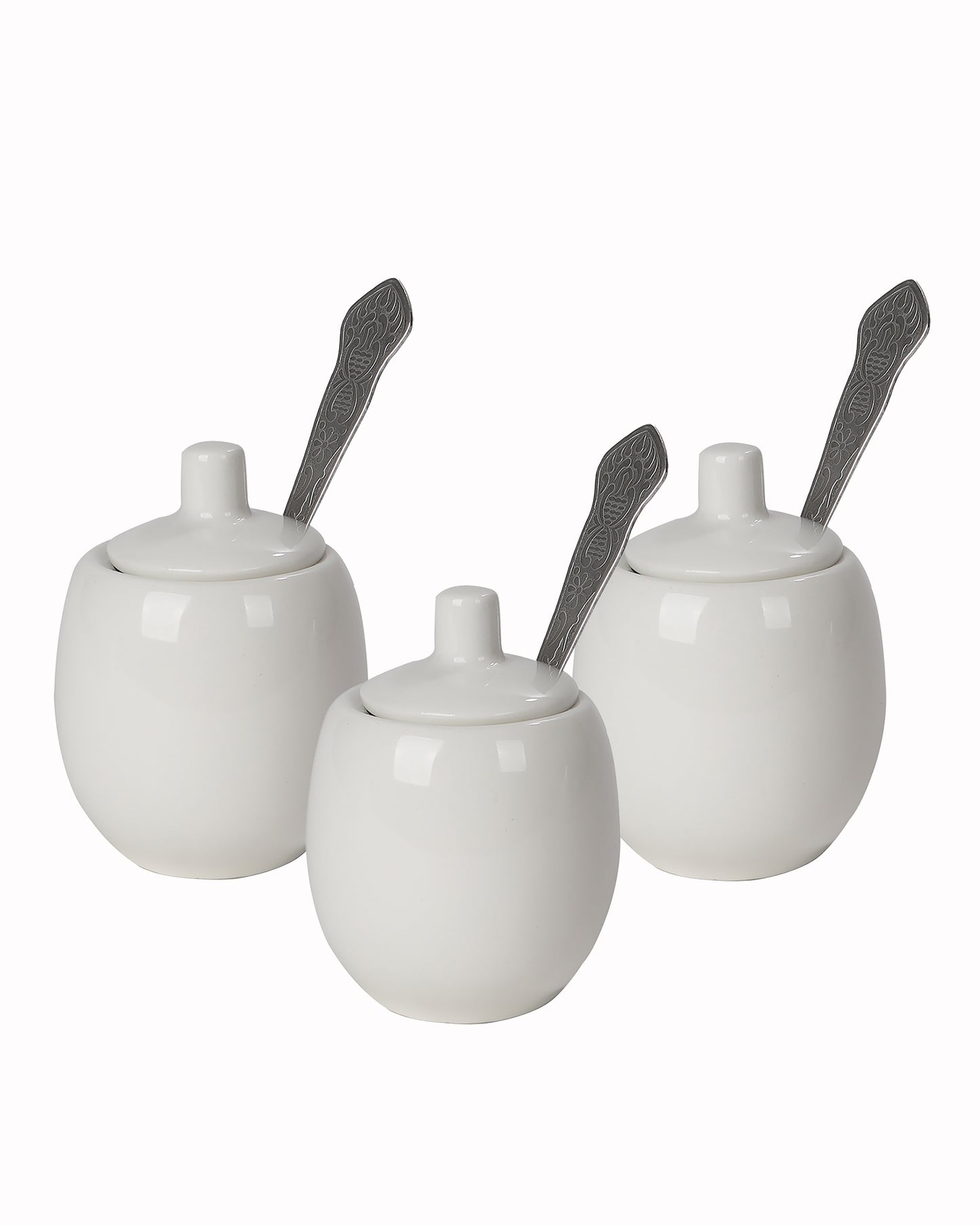 Porcelain Sugar Bowls Set Salt Containers Condiment Jar Porcelain Spice Pickle Pots Pepper Boxes with Lids, Metal Spoon