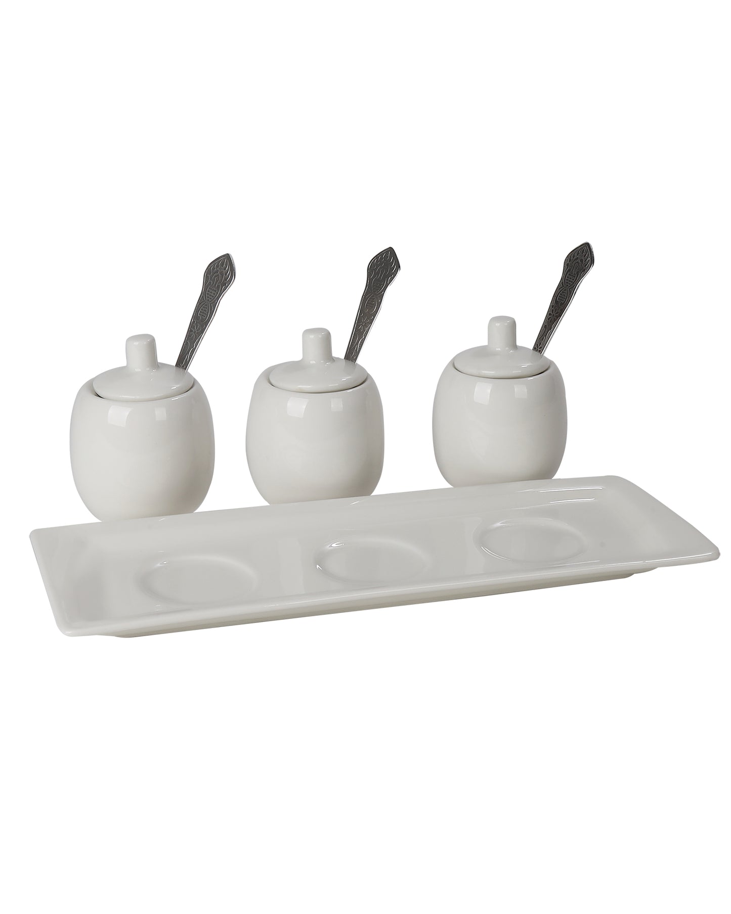 Porcelain Sugar Bowls Set Salt Containers Condiment Jar Porcelain Spice Pickle Pots Pepper Boxes with Lids, Metal Spoon