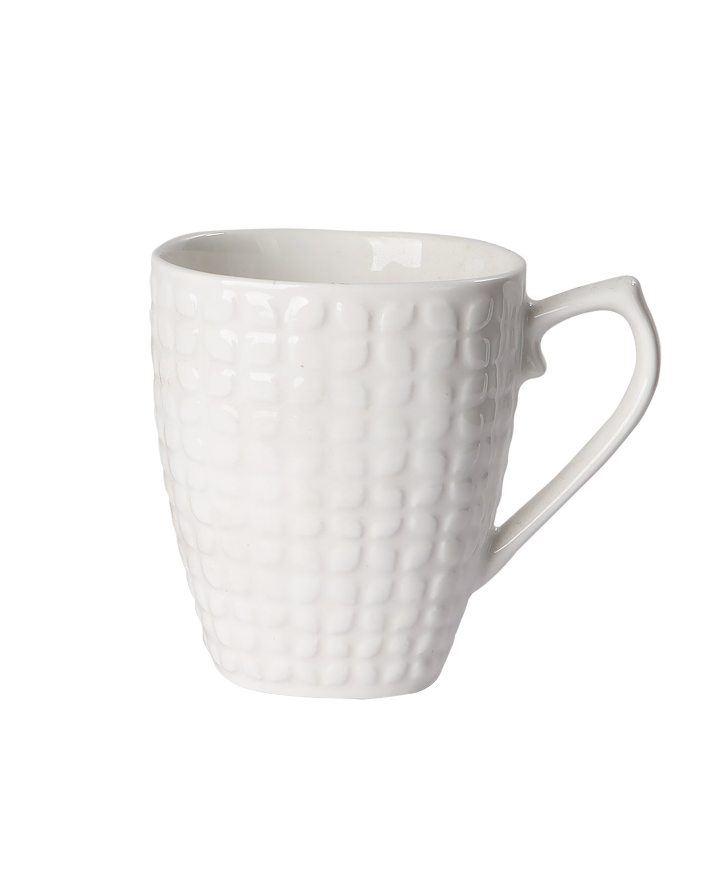 Premium Porcelain Mug with Large Handle for Coffee Tea Cocoa Soup, Ceramic, Dishwasher & Microwave Safe, Dotted Expresso, White, set of 4
