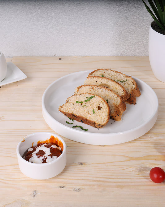 Porcelain Classic Serving Platter, White, Moon with Dip Bowl, Fries, Chips, Snacks serving