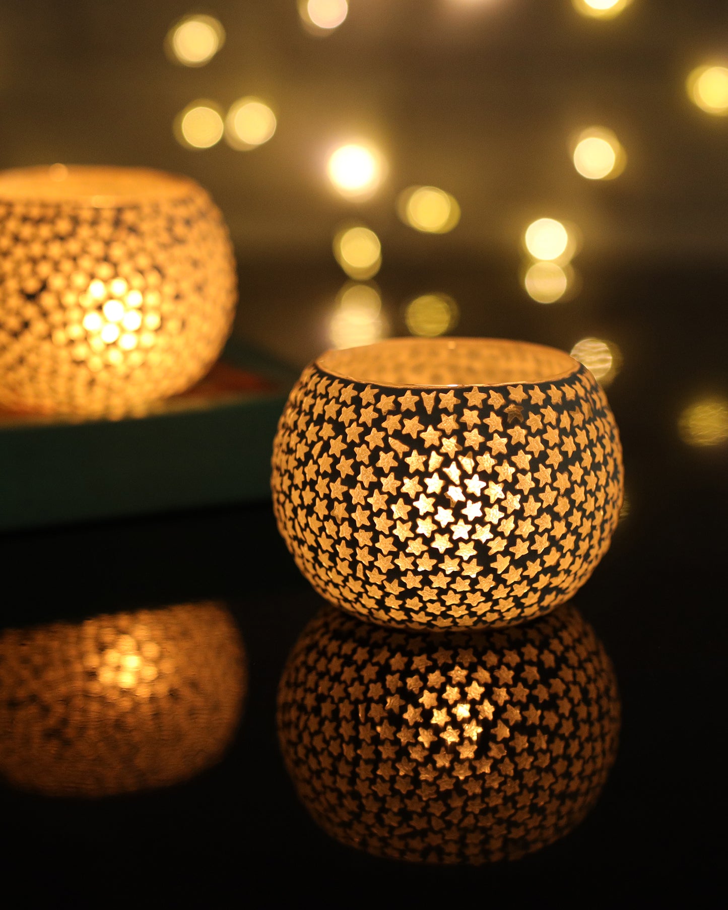 Moroccan White Glass Star Mosaic Candle Holder, Tea Light holder Votive