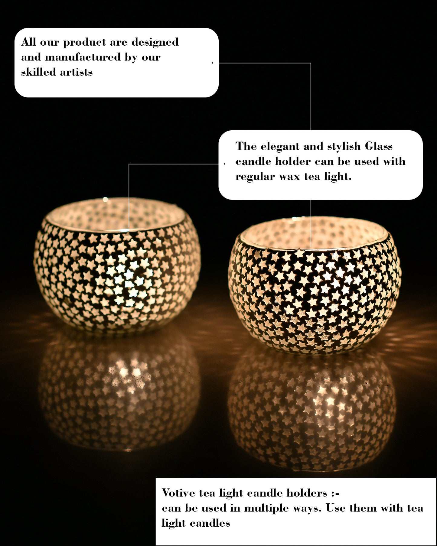 Moroccan White Glass Star Mosaic Candle Holder, Tea Light holder Votive