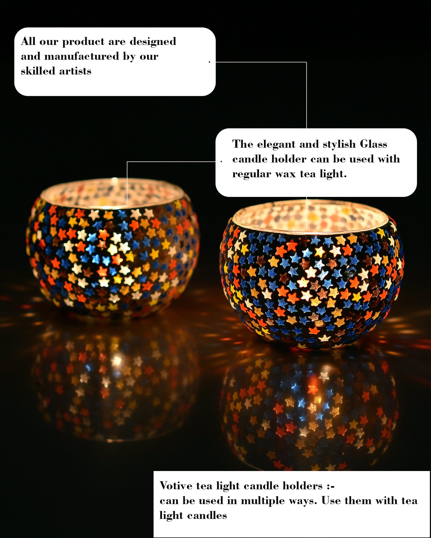 Moroccan White Glass Star Mosaic Candle Holder, Tea Light holder Votive