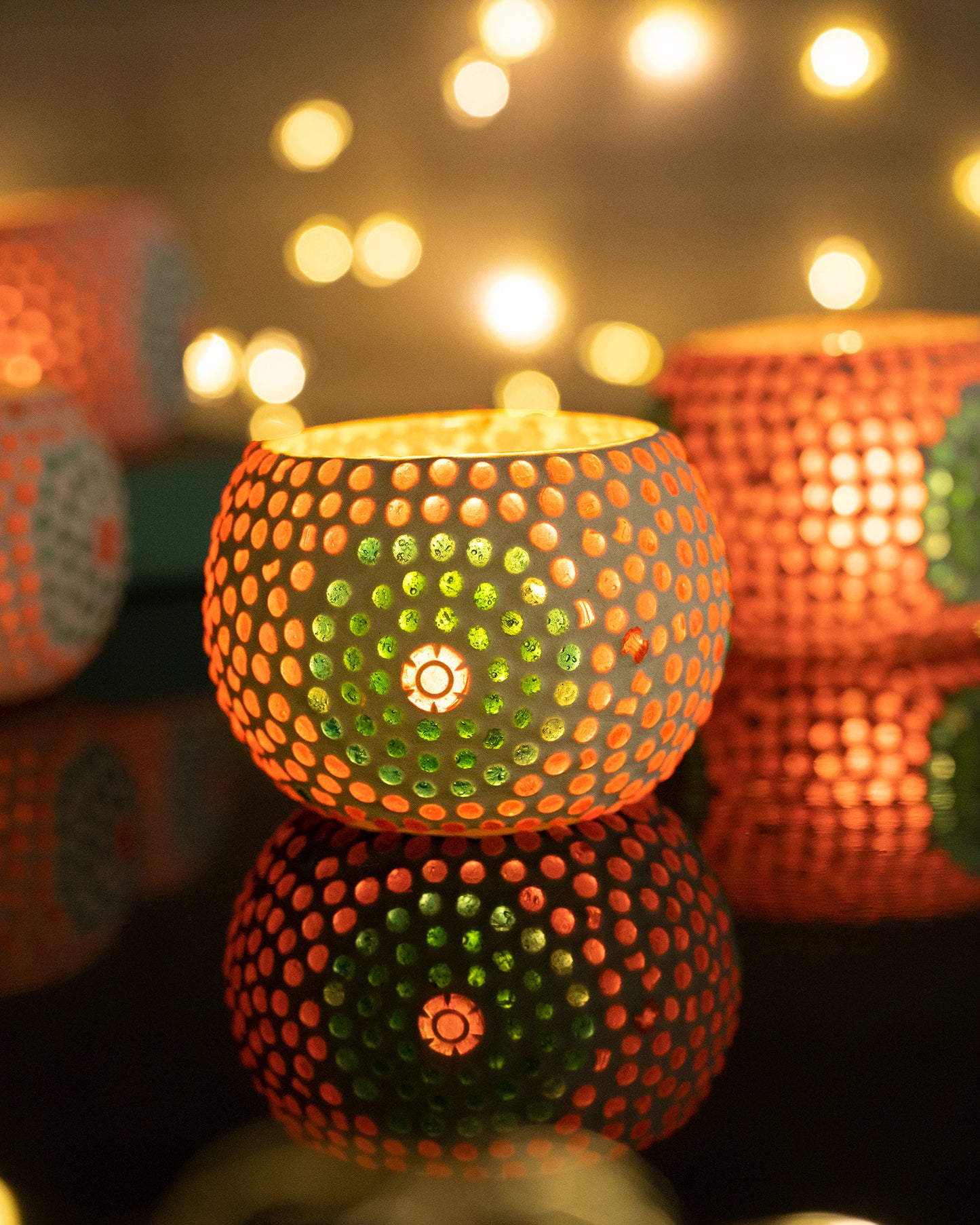 Moroccan White Glass Star Mosaic Candle Holder, Tea Light holder Votive