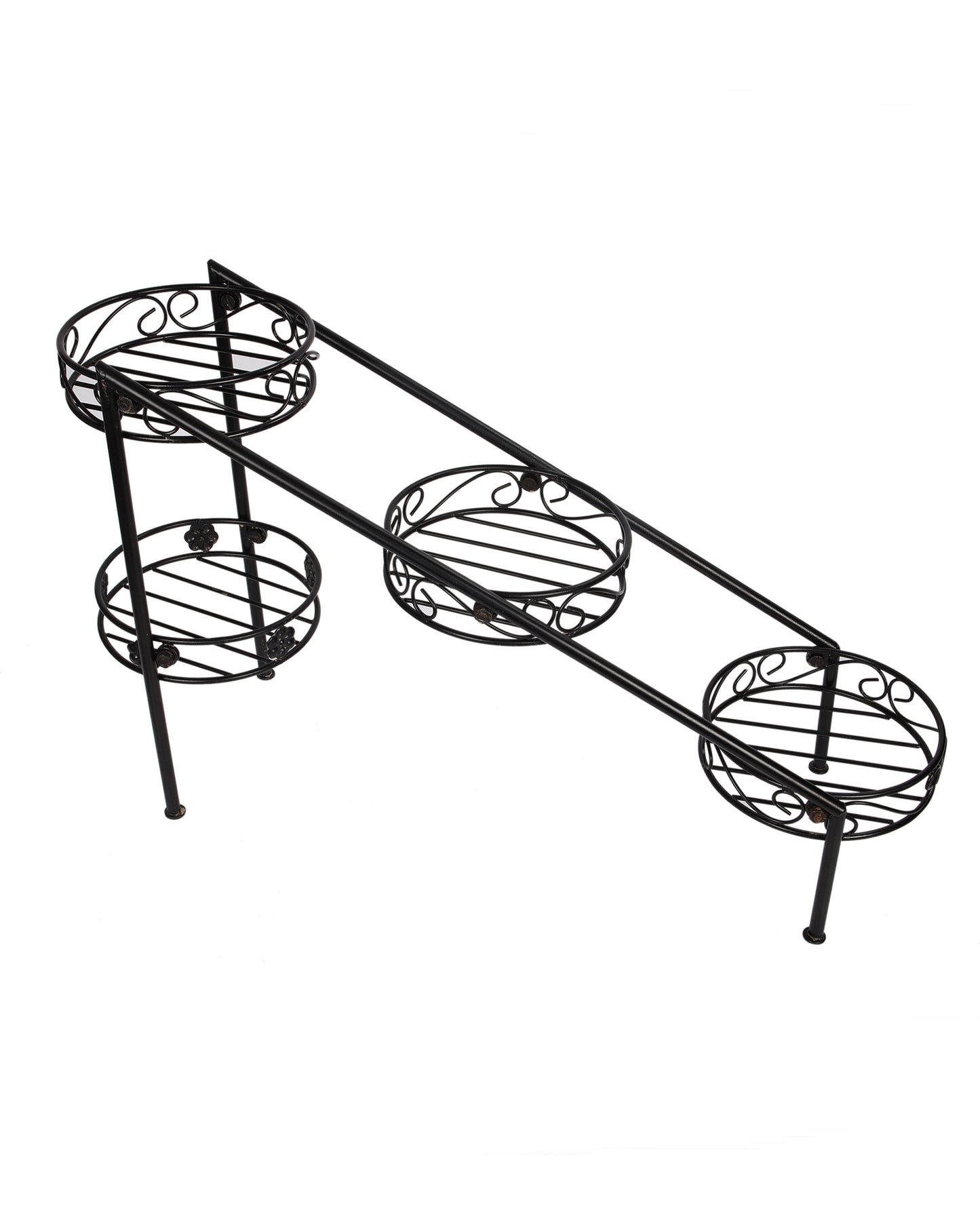 4 Tier Ladder Plant Stand Metal Flower Holder Racks With Metal Pot Garden Decoration Planter Rack Shelf