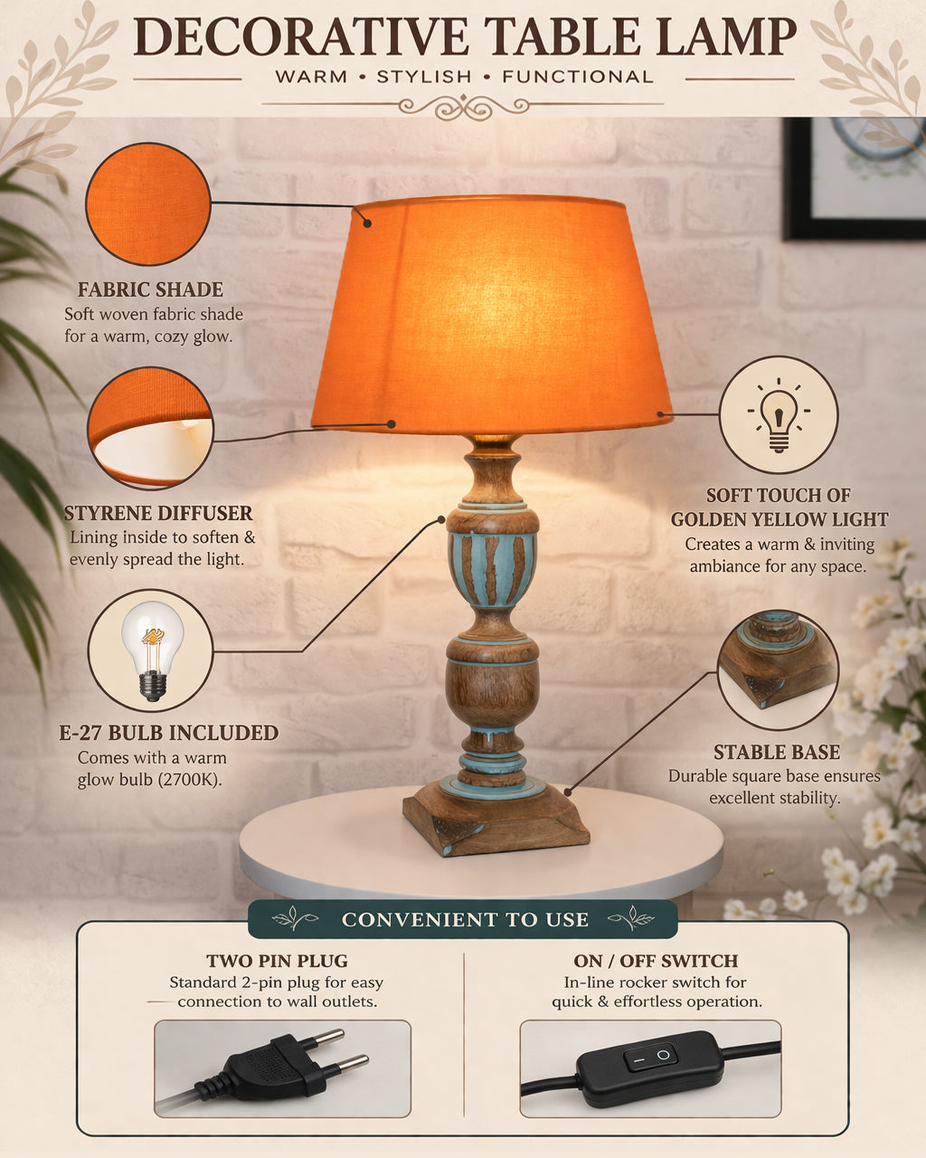 Rustic Distress Blue French Trophy Carved Table lamp with Empire Jute Shade
