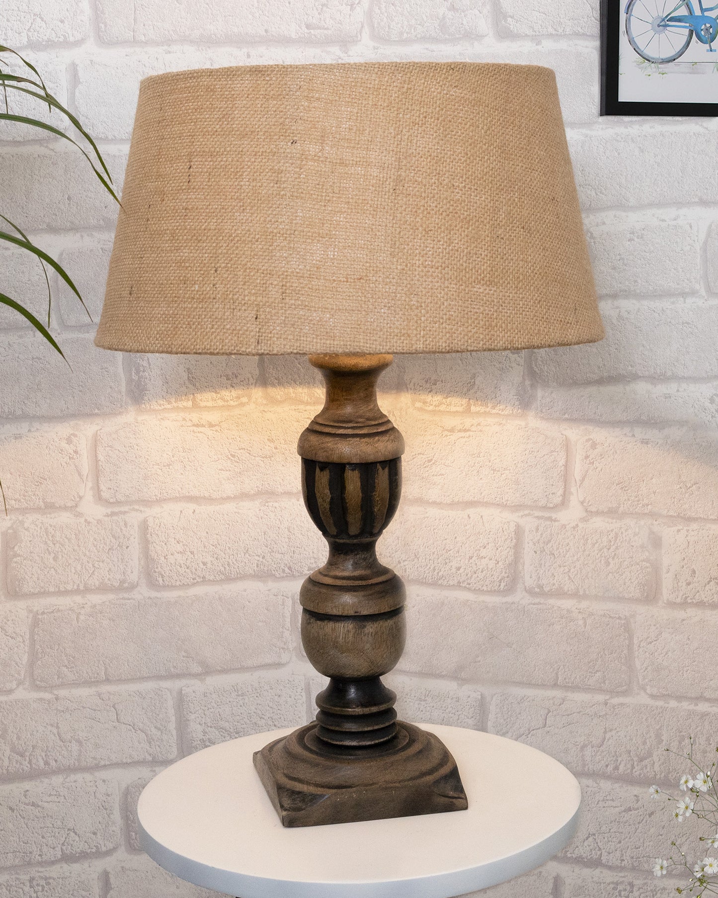 Rustic Antique Black French Trophy Carved Table lamp with Empire shade