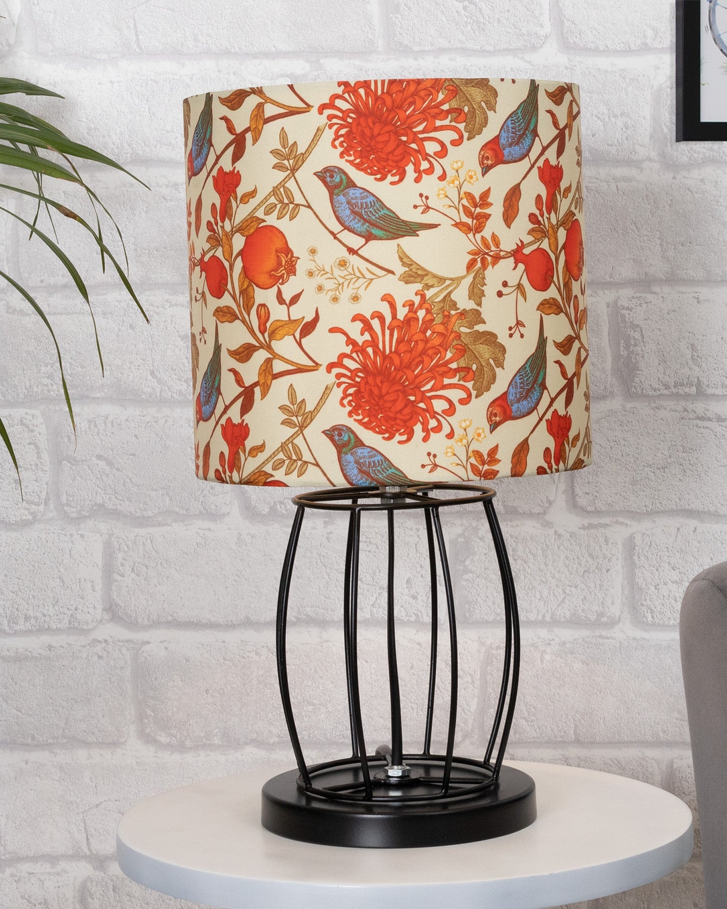 Modern Table Lamp, Metal Wire Cage Base Modern Fabric Lampshade for Home Office Cafe Restaurant,