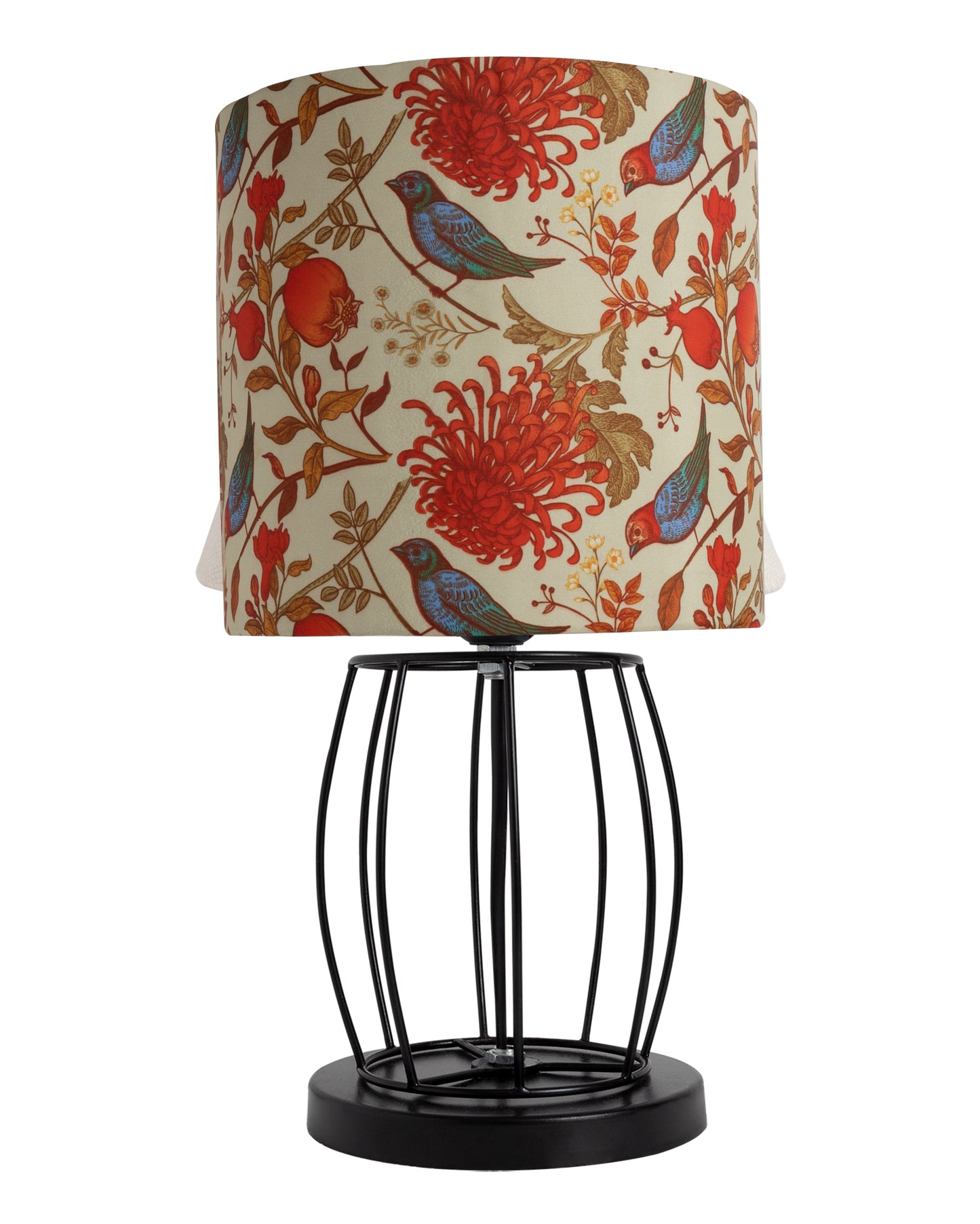 Modern Table Lamp, Metal Wire Cage Base Modern Fabric Lampshade for Home Office Cafe Restaurant,