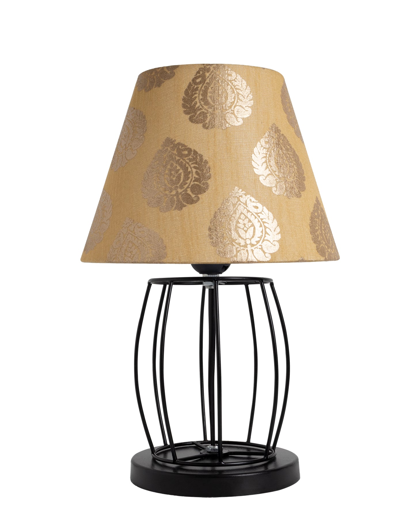 Modern Table Lamp, Metal Wire Cage Base Modern Fabric Lampshade for Home Office Cafe Restaurant,