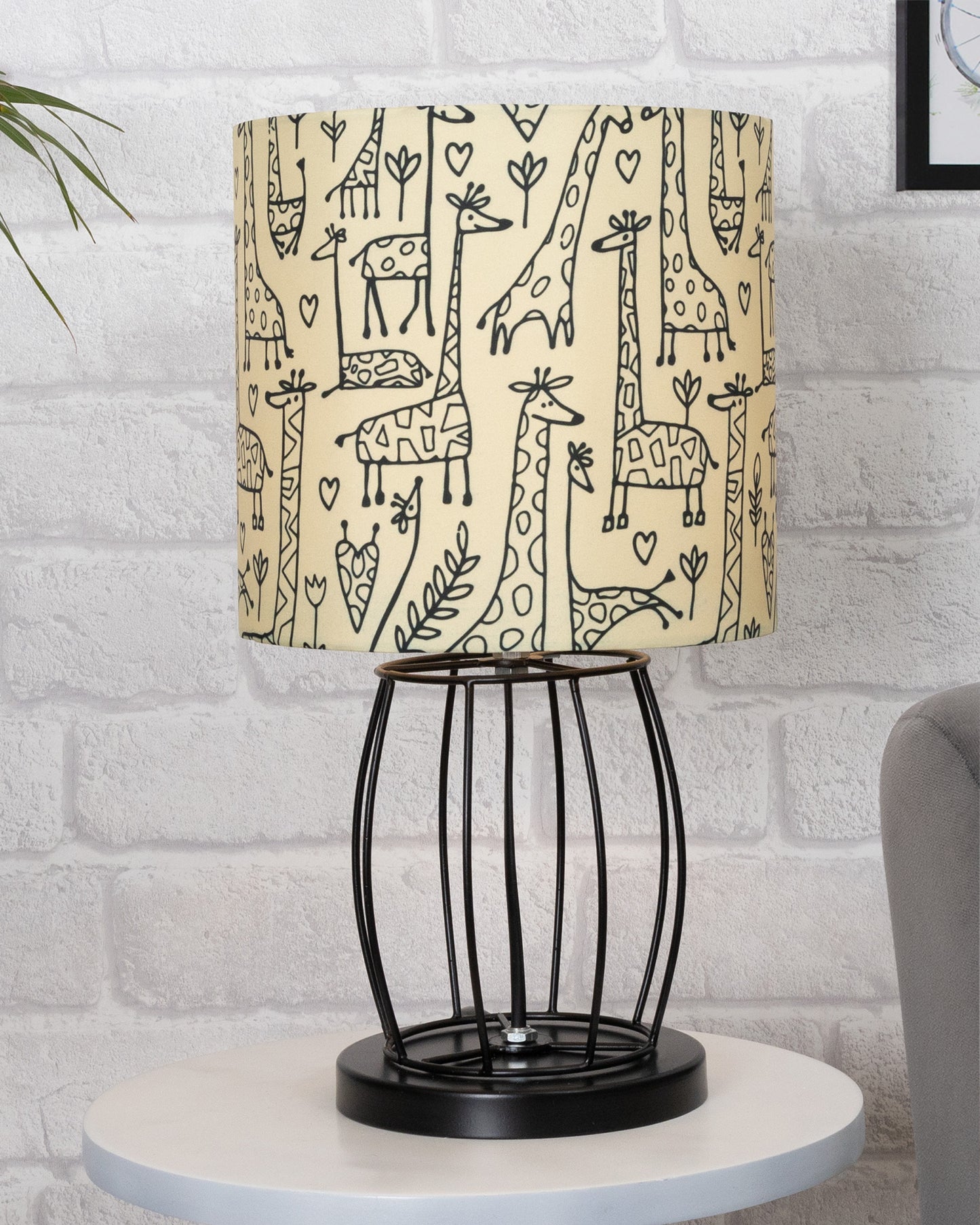 Modern Table Lamp, Metal Wire Cage Base Modern Fabric Lampshade for Home Office Cafe Restaurant,