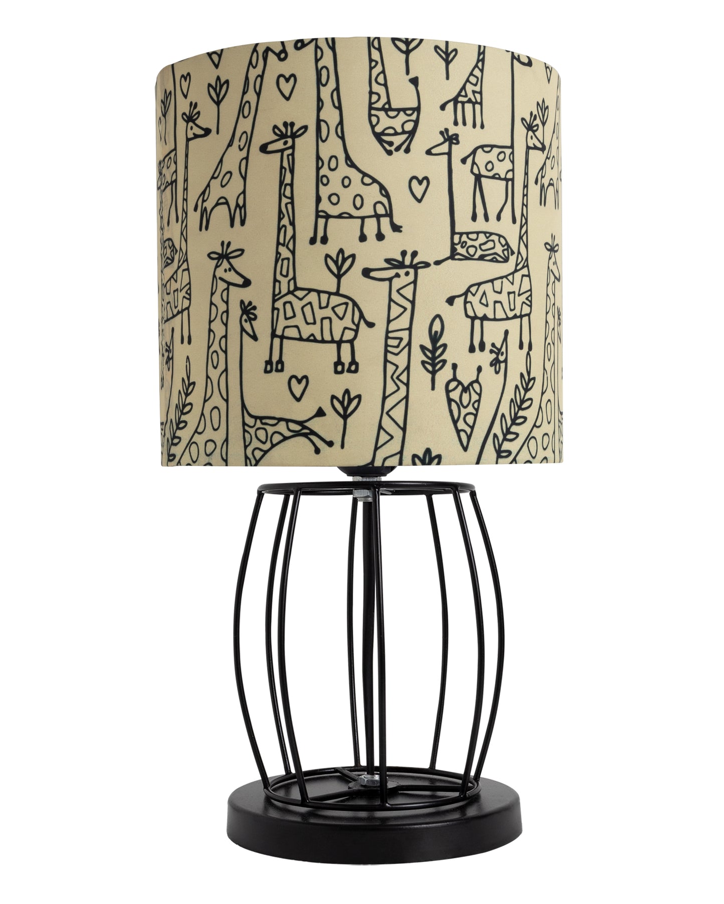 Modern Table Lamp, Metal Wire Cage Base Modern Fabric Lampshade for Home Office Cafe Restaurant,