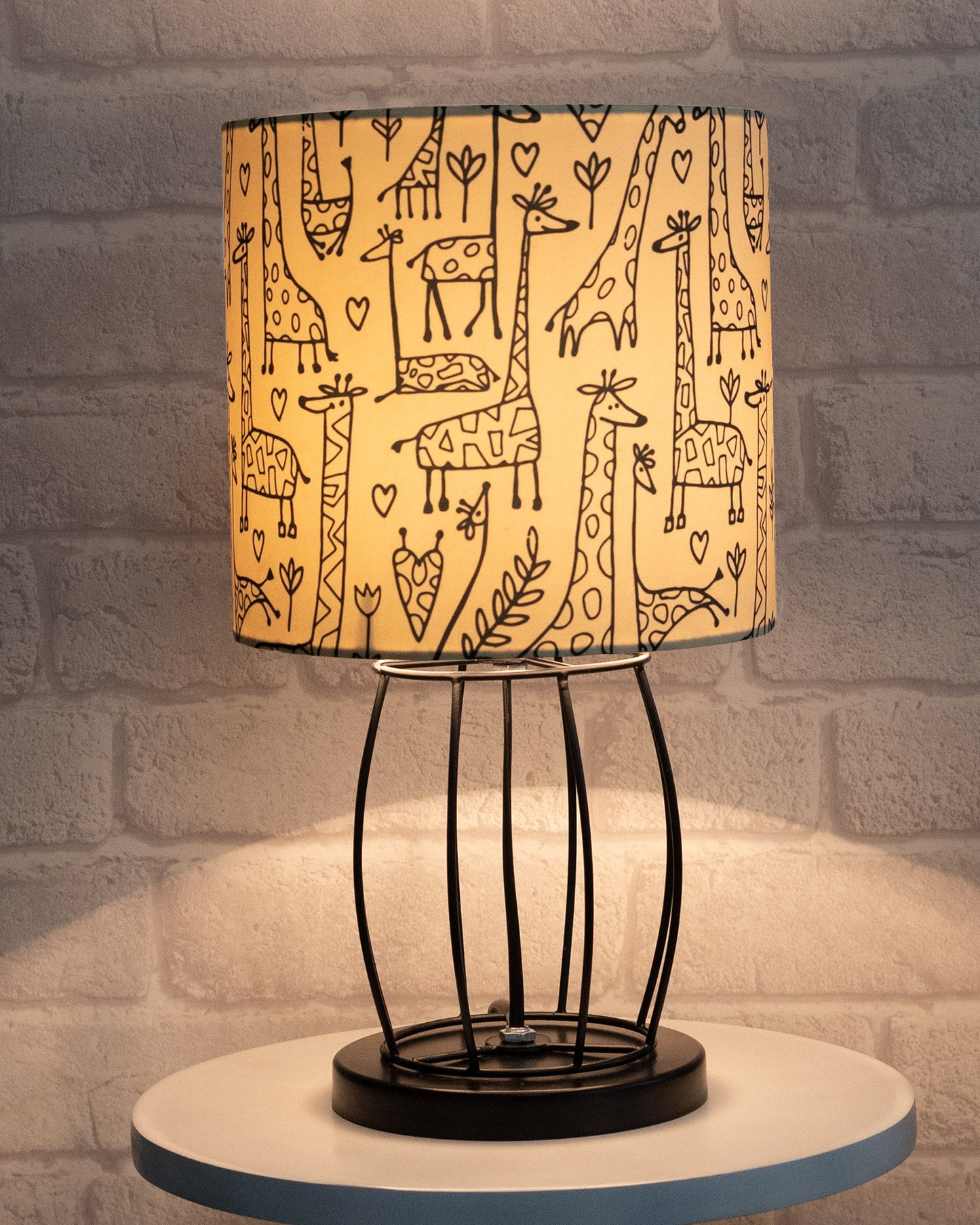 Modern Table Lamp, Metal Wire Cage Base Modern Fabric Lampshade for Home Office Cafe Restaurant,